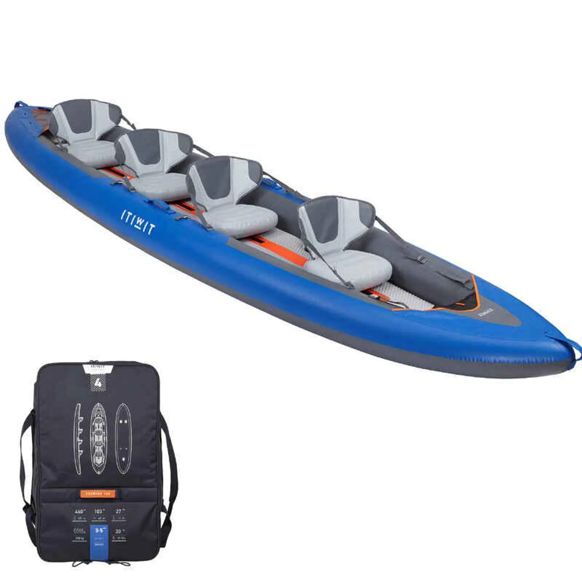 Kayak inflable de travesía 4 puestos Drop Stitch Itiwit azul