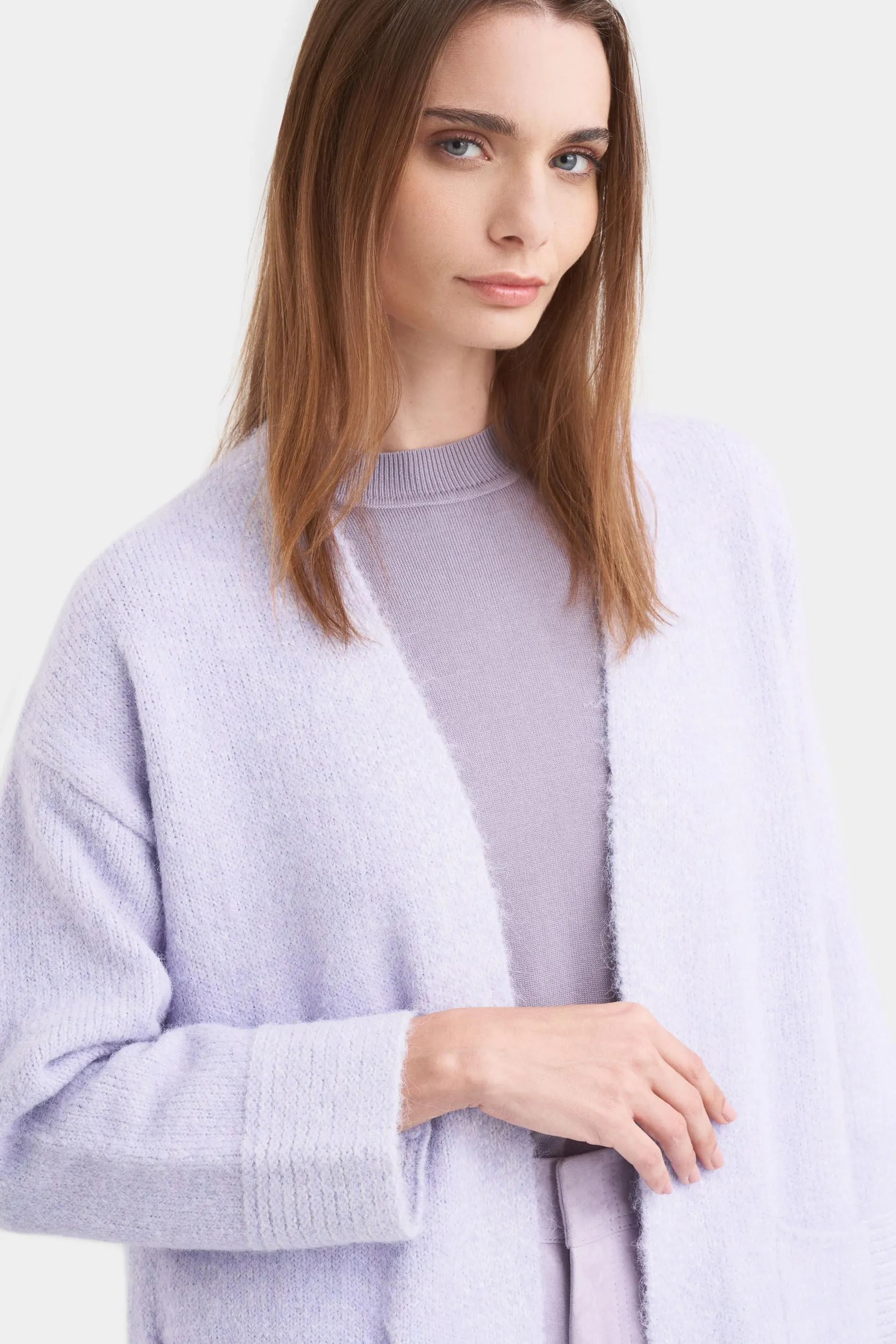 Cardigan caval tejido rectilíneo para mujer con abertura costados