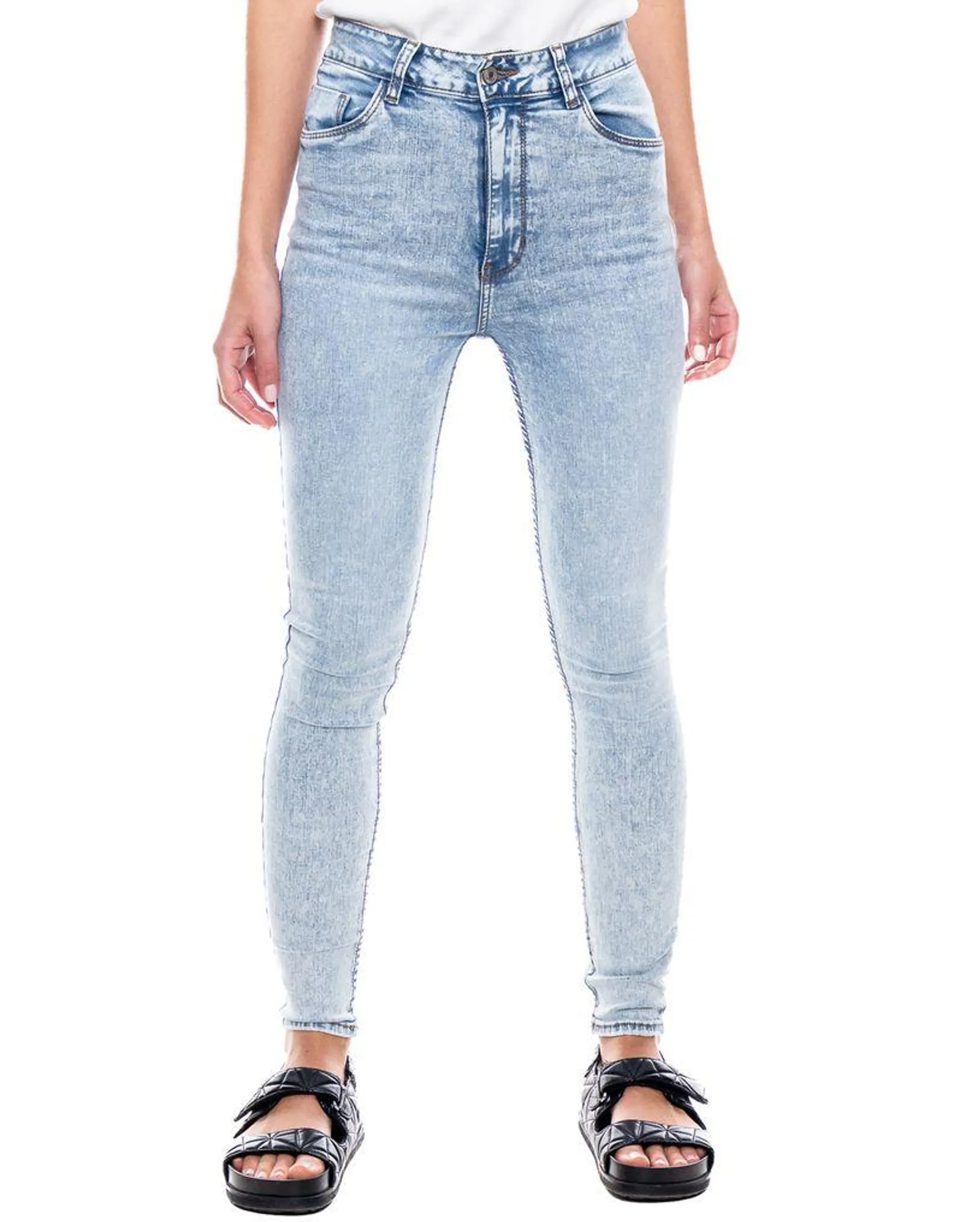 High Waist Skinny Fit Jeans Tono Claro