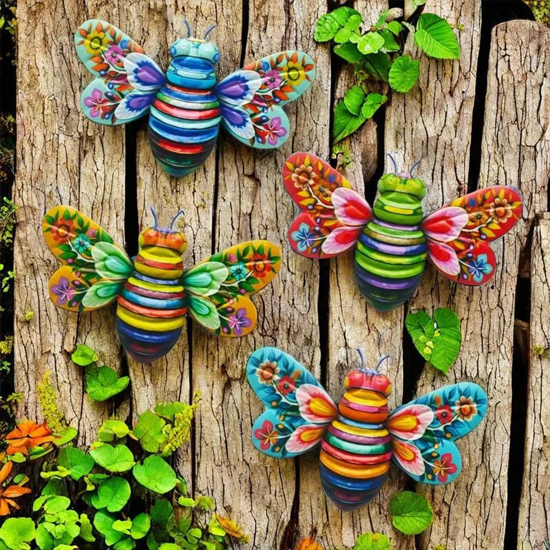 New Home Wall Decor Metal Bee Wall Decor, Bee Garden Flower Wall Art Decorations, Outdoor Bee Hanging Patio Decor