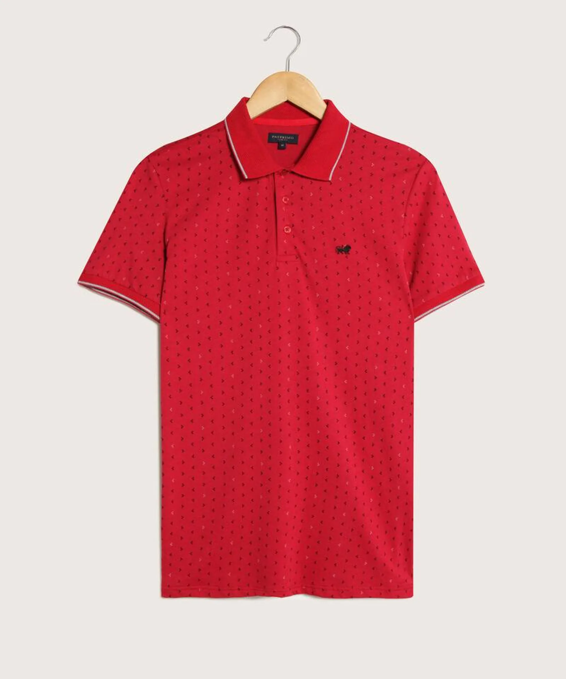 Polo Estampada Con Cuello Y Puños Tejidos Textura Y Silueta Slim Fit