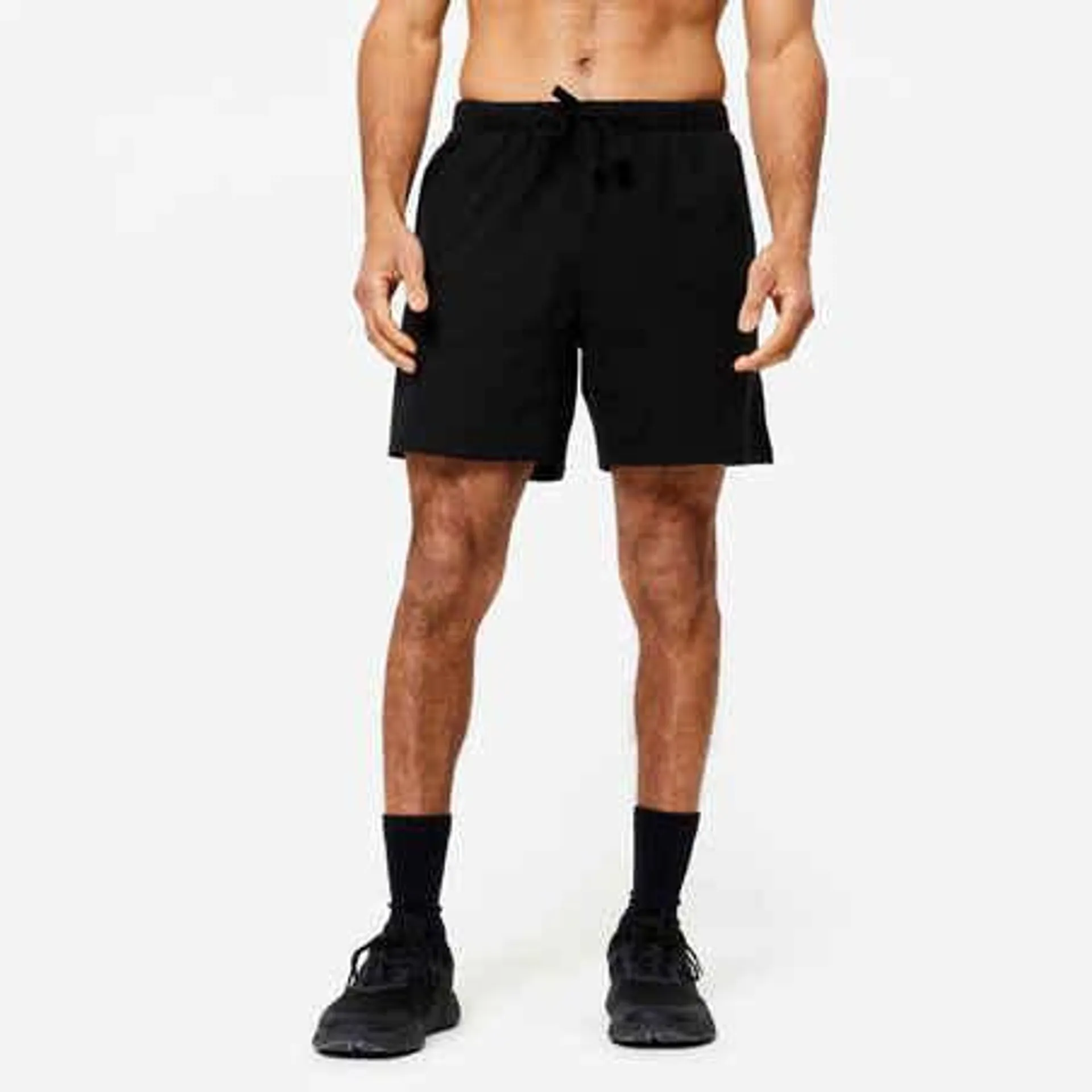 Pantaloneta de fitness con bolsillos para Hombre Domyos 100 negro