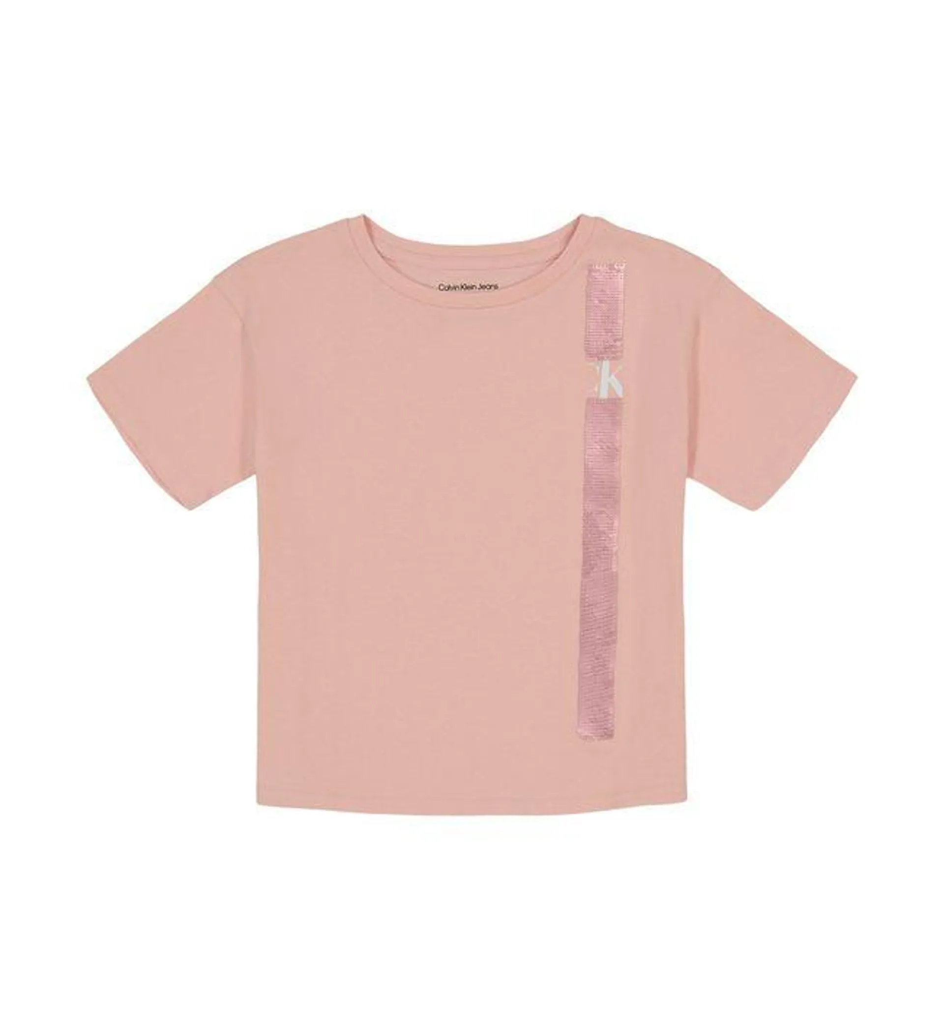 Camiseta Con Cuello Redondo Rosado Para Niña