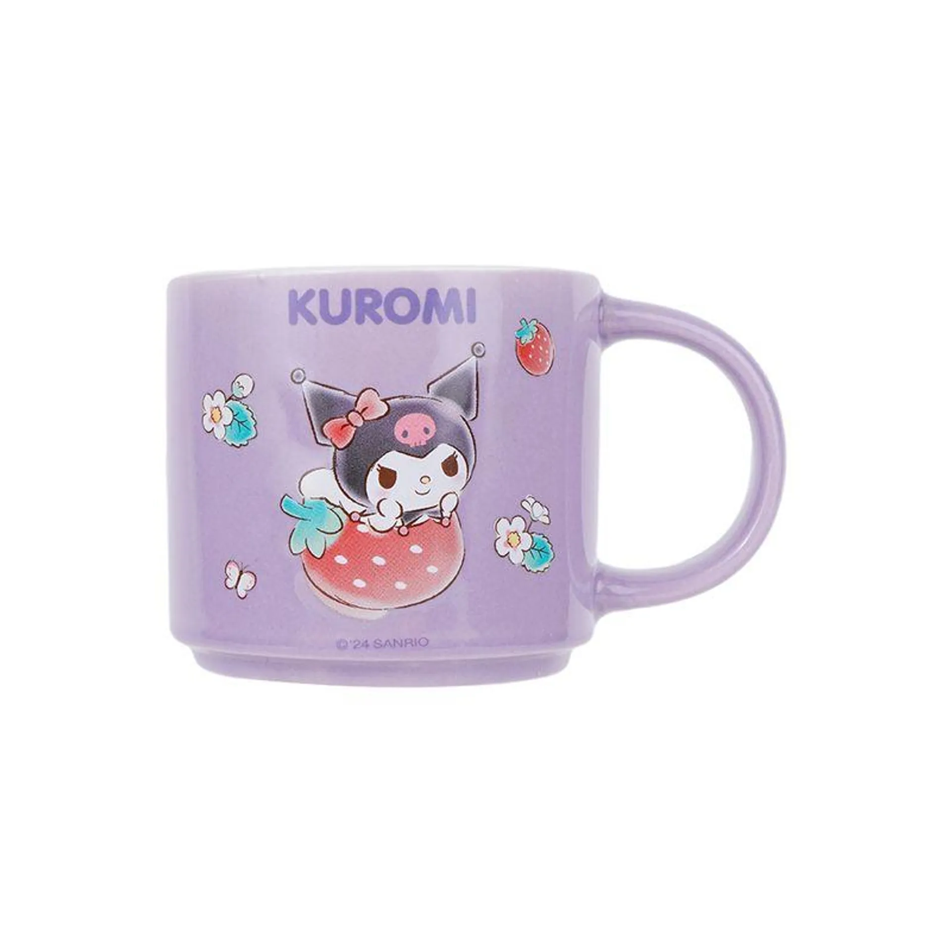 Taza Personajes de Sanrio Coleccion Strawberry en Relieve Kuromi Morada