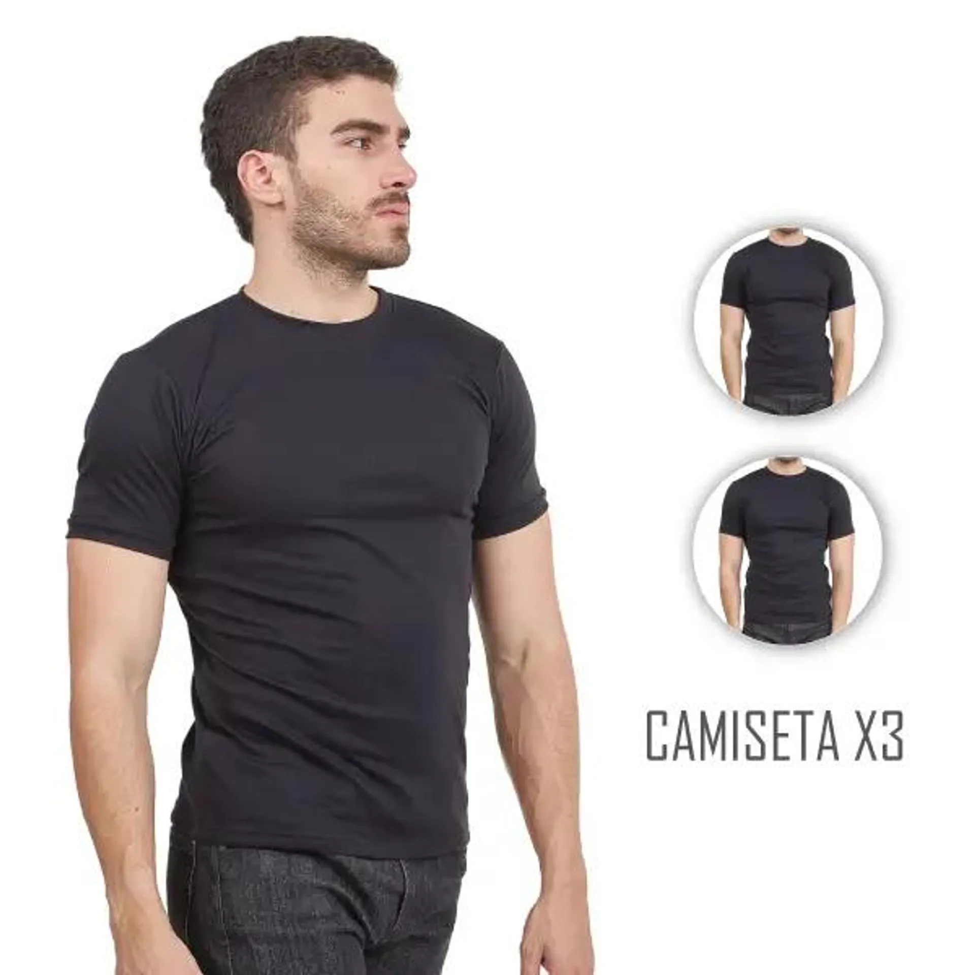 Combo X3 Camiseta Hombre Cuello Redondo Manga Corta