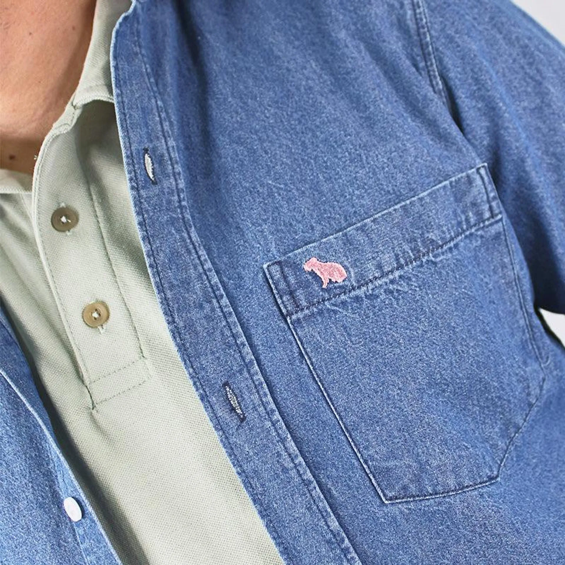 Camisa En Denim Para Hombre Lec Lee Índigo Medio