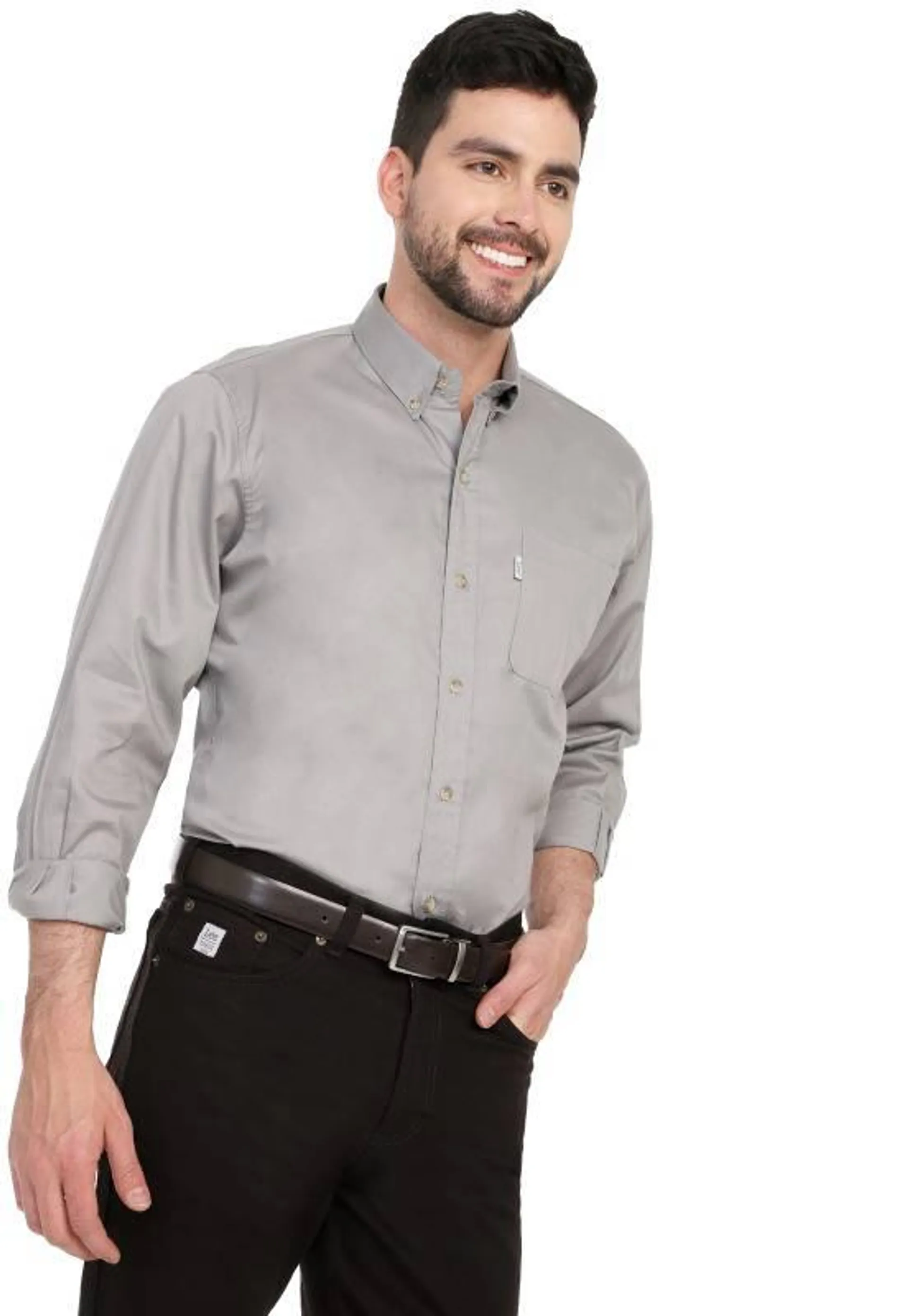 Camisa Manga Larga Dril Lec Lee para Hombre - Gris Claro