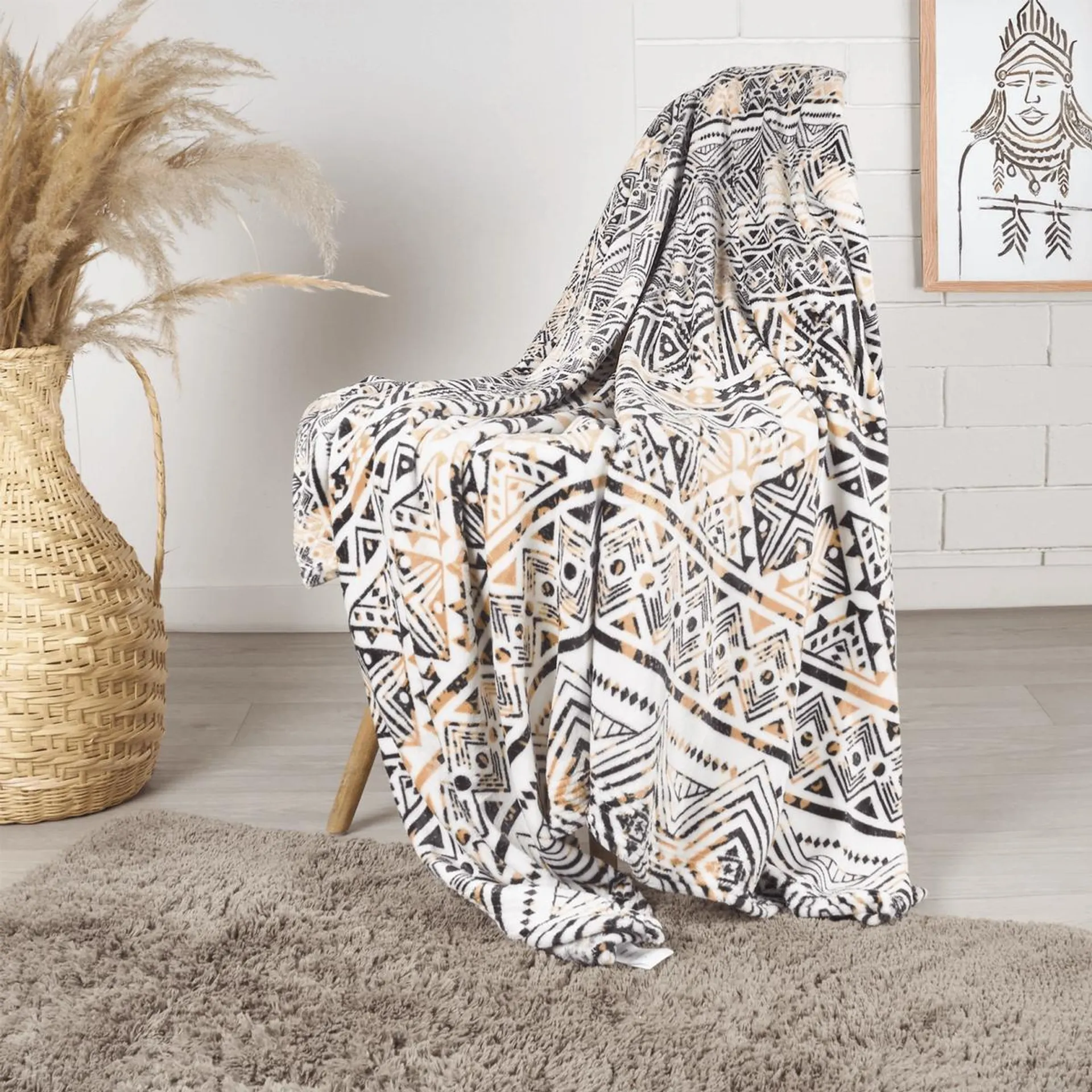 Manta flannel estampada etno 125 x 150 cm