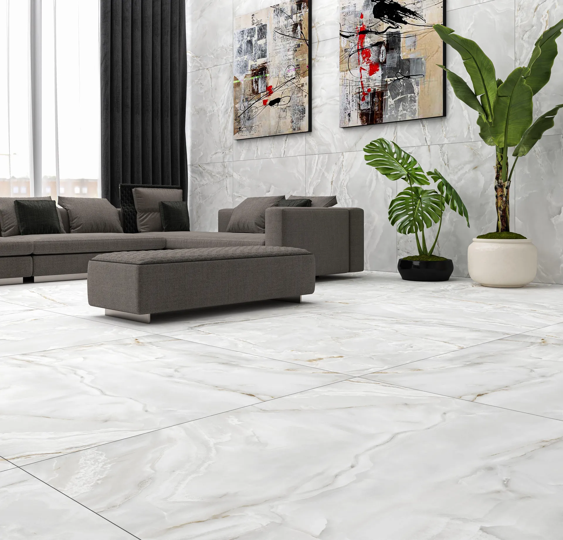 Pared ceramica tipo marmol eternal white 33.3x100 cm