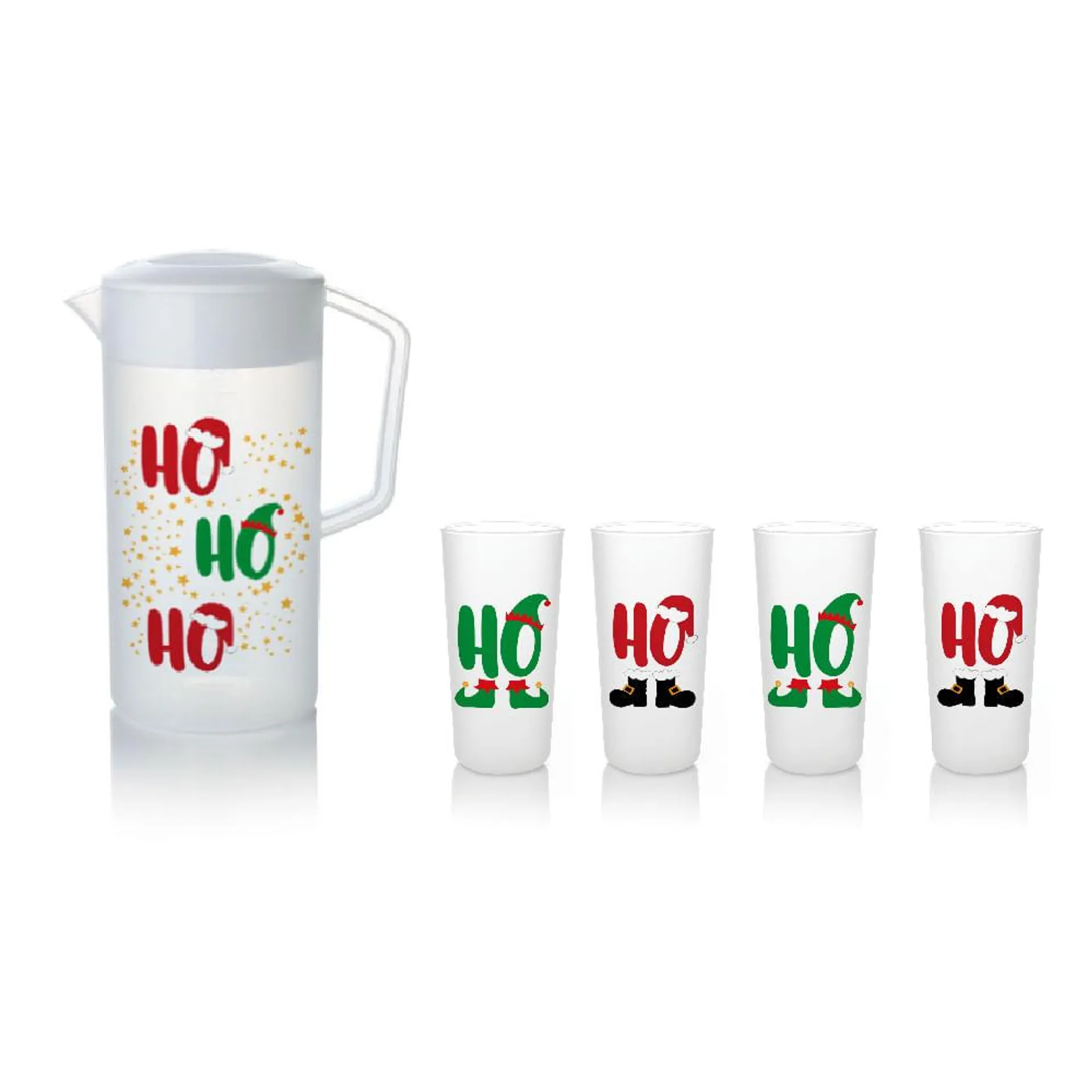 Set Jarra Plus 2L + Vaso Plus 12oz x4 Ho Ho Ho Navidad 2024