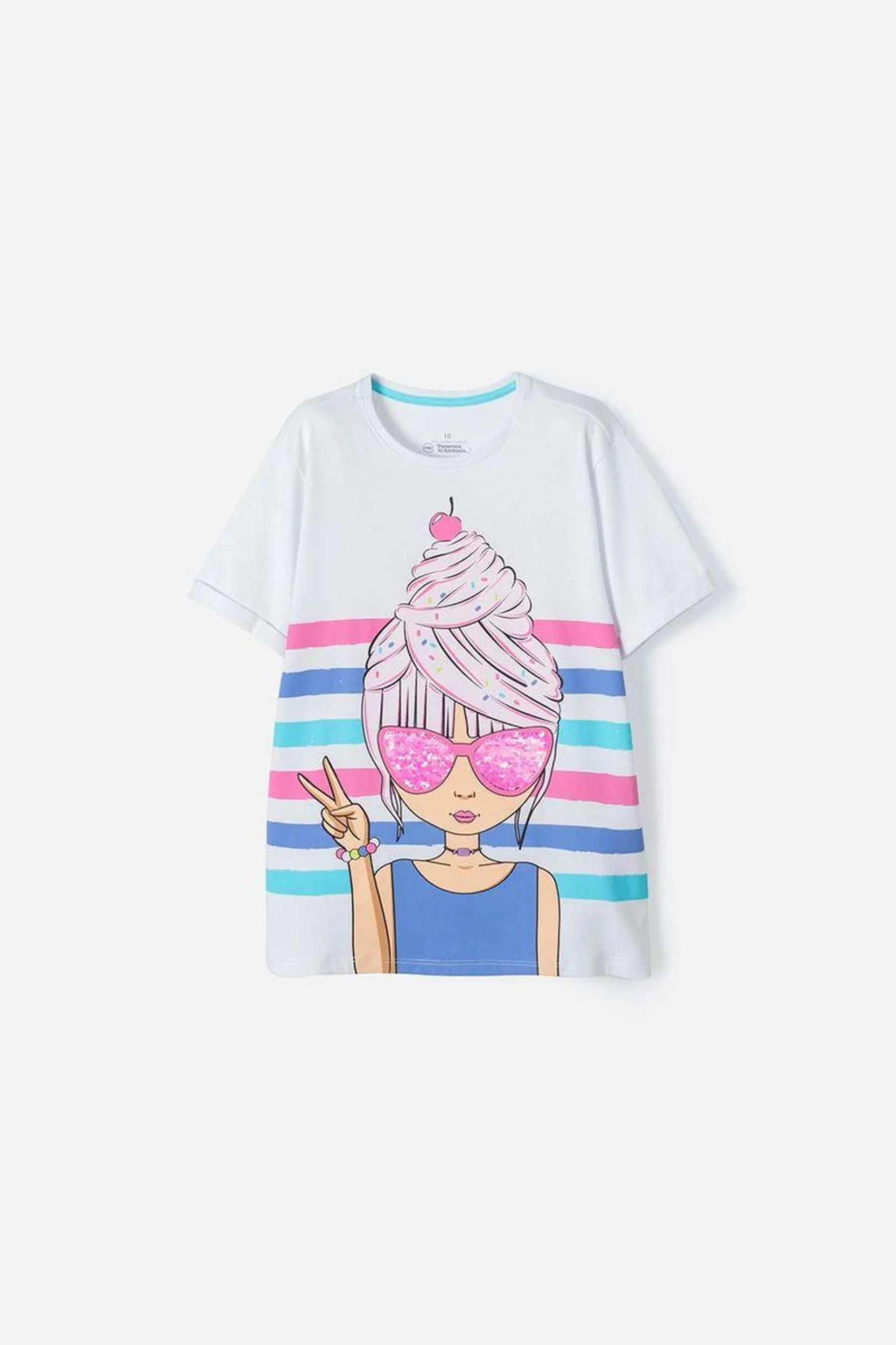 Camiseta Mic blanca manga corta para niña