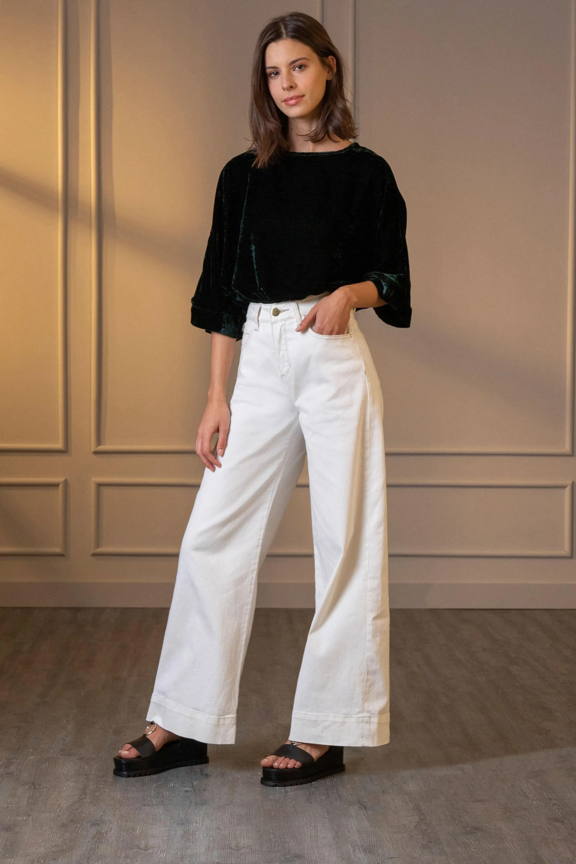 Pantalón wide leg nilo para mujer tiro alto Blanco