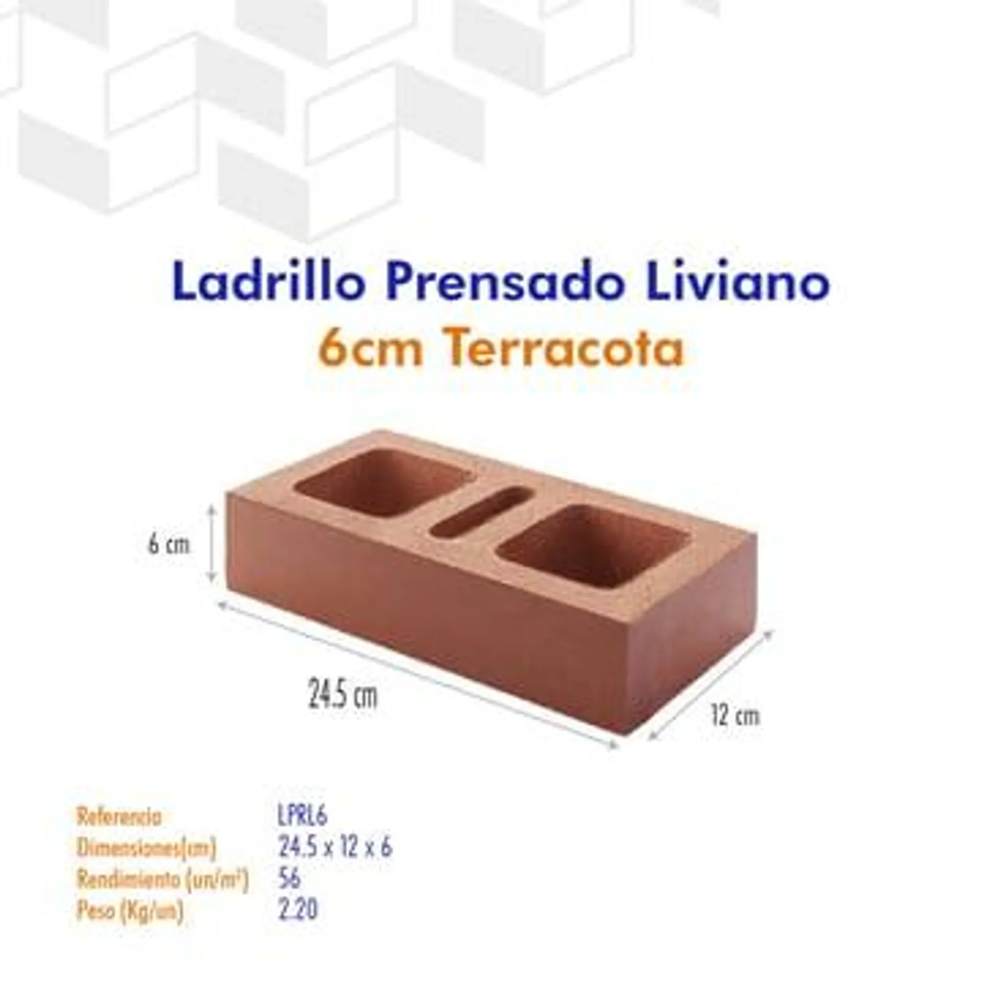 Ladrillo Prensado Liviano 24,5X12X6cm 2.2K 56 u/m2