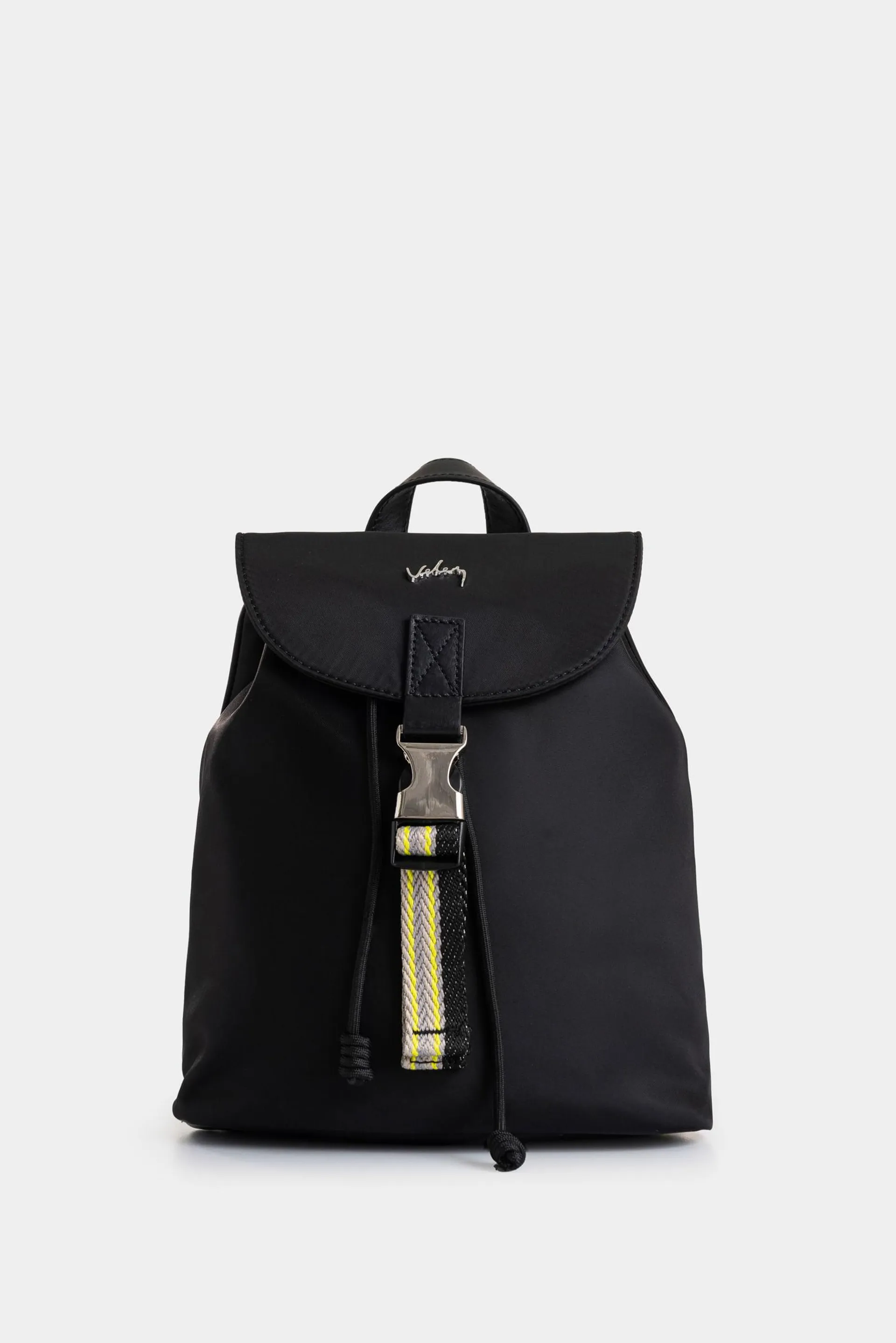 Morral Elora mini en lona y cuero para mujer detalle contraste