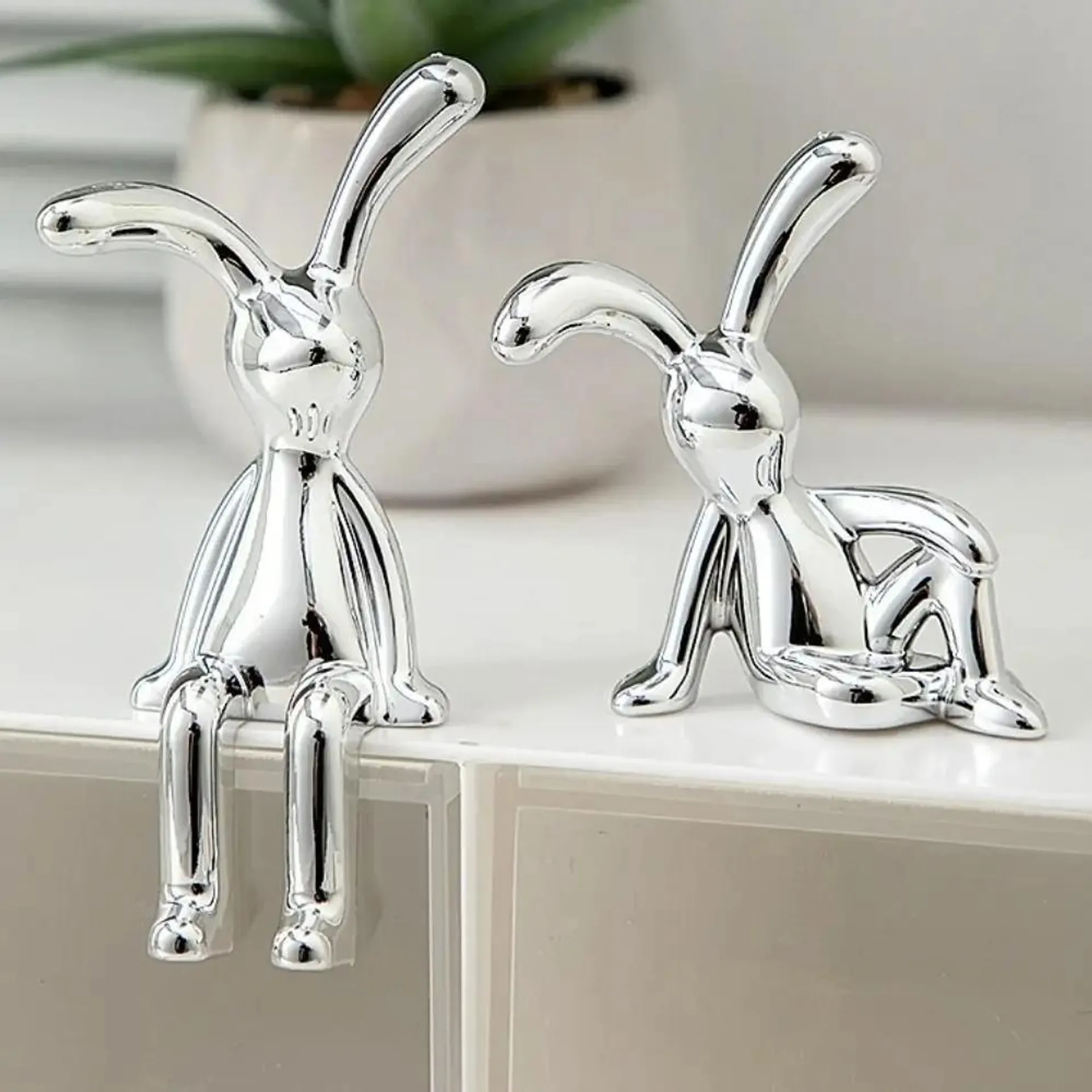 1pc Long Eared Rabbit Center Console Decor Pastable Plating Rabbit 3D Home Furnishings Ornament