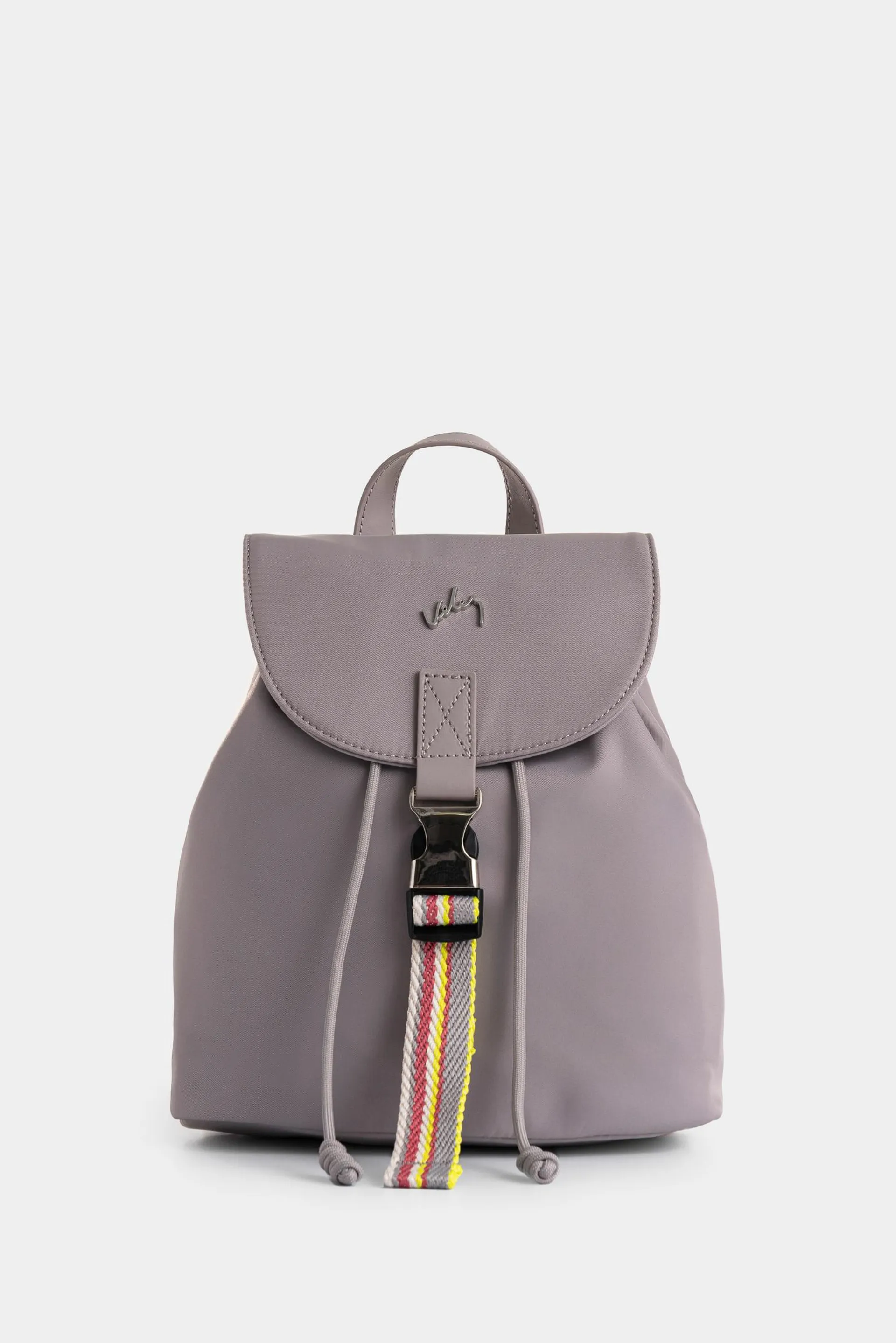 Morral Elora mini en lona y cuero para mujer detalle contraste