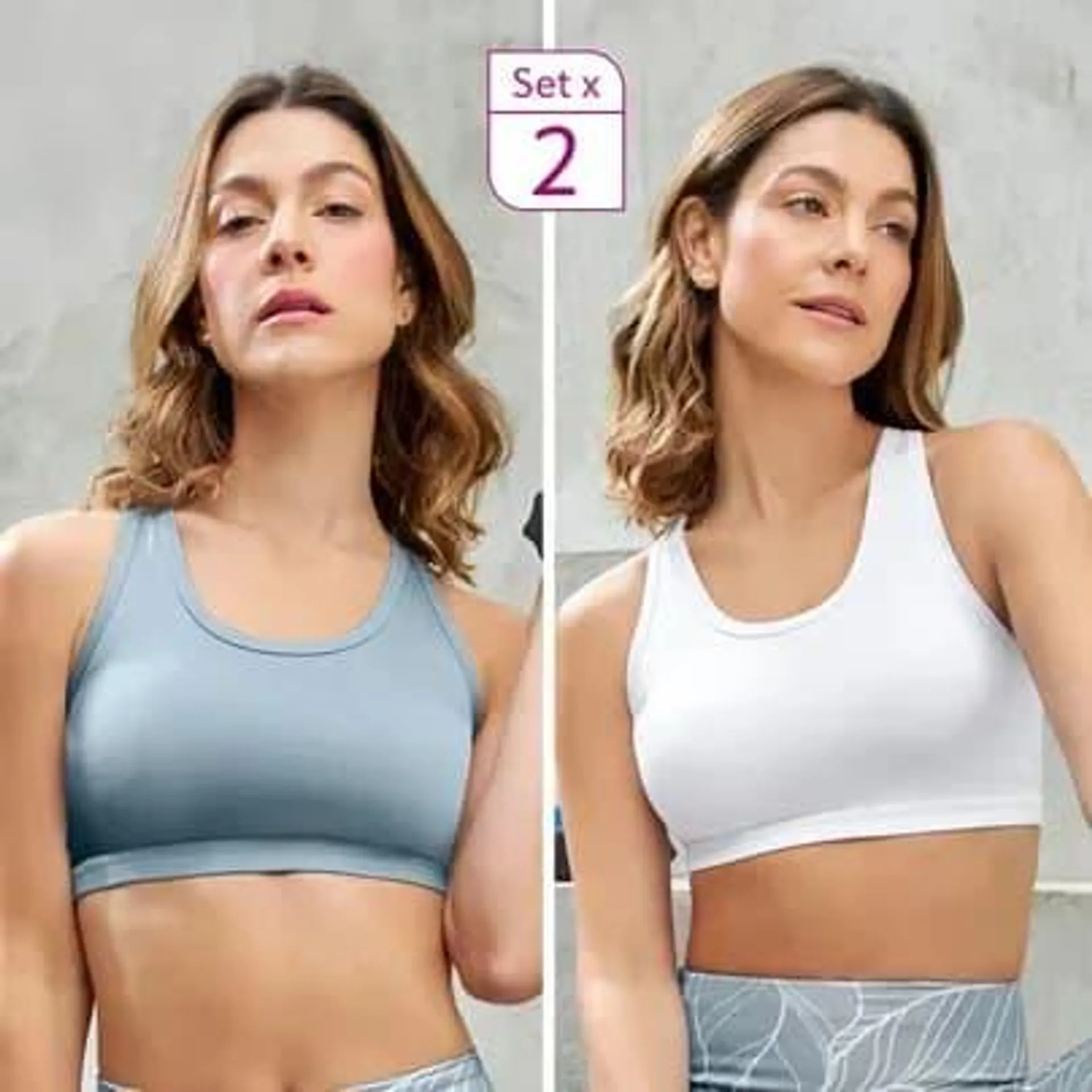 Muba Set x 2 de tops sencillos cuello redondo blanco/azul L