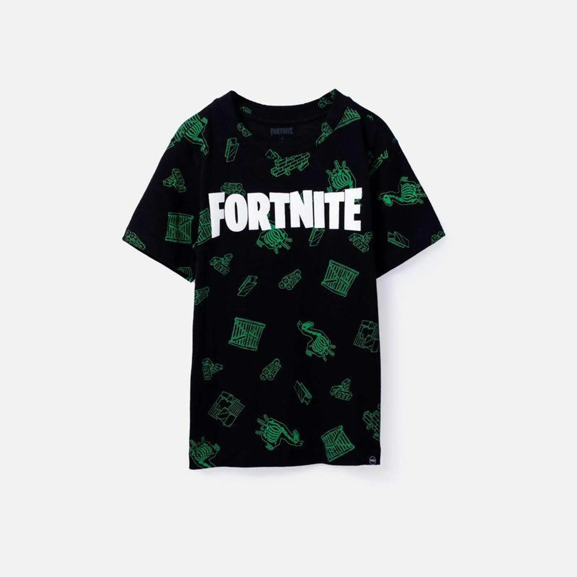 Camiseta de Fortnite manga corta negro y verde para niño