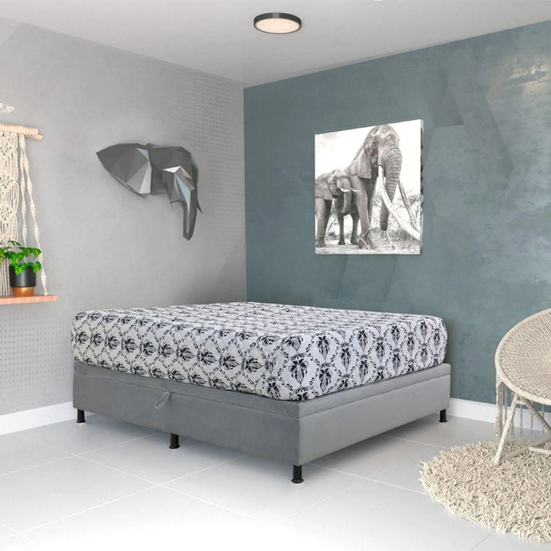 BASE CAMA BOSTON 1,40 * 1,90 M GRIS