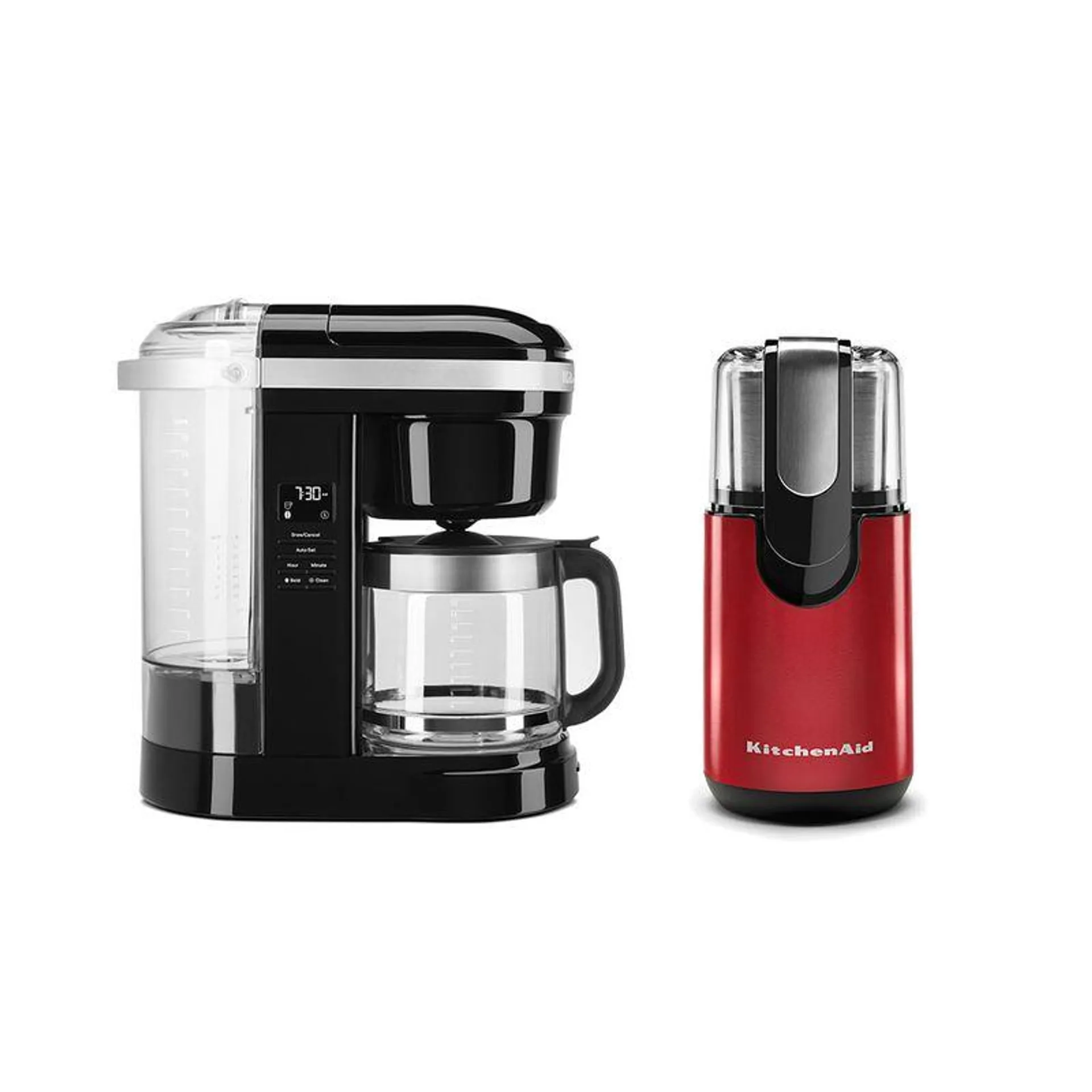 Combo Cafetera de Goteo 12 tazas Matte Onyx Black + Molino de Cuchillas 12 tazas KitchenAid Empire Red