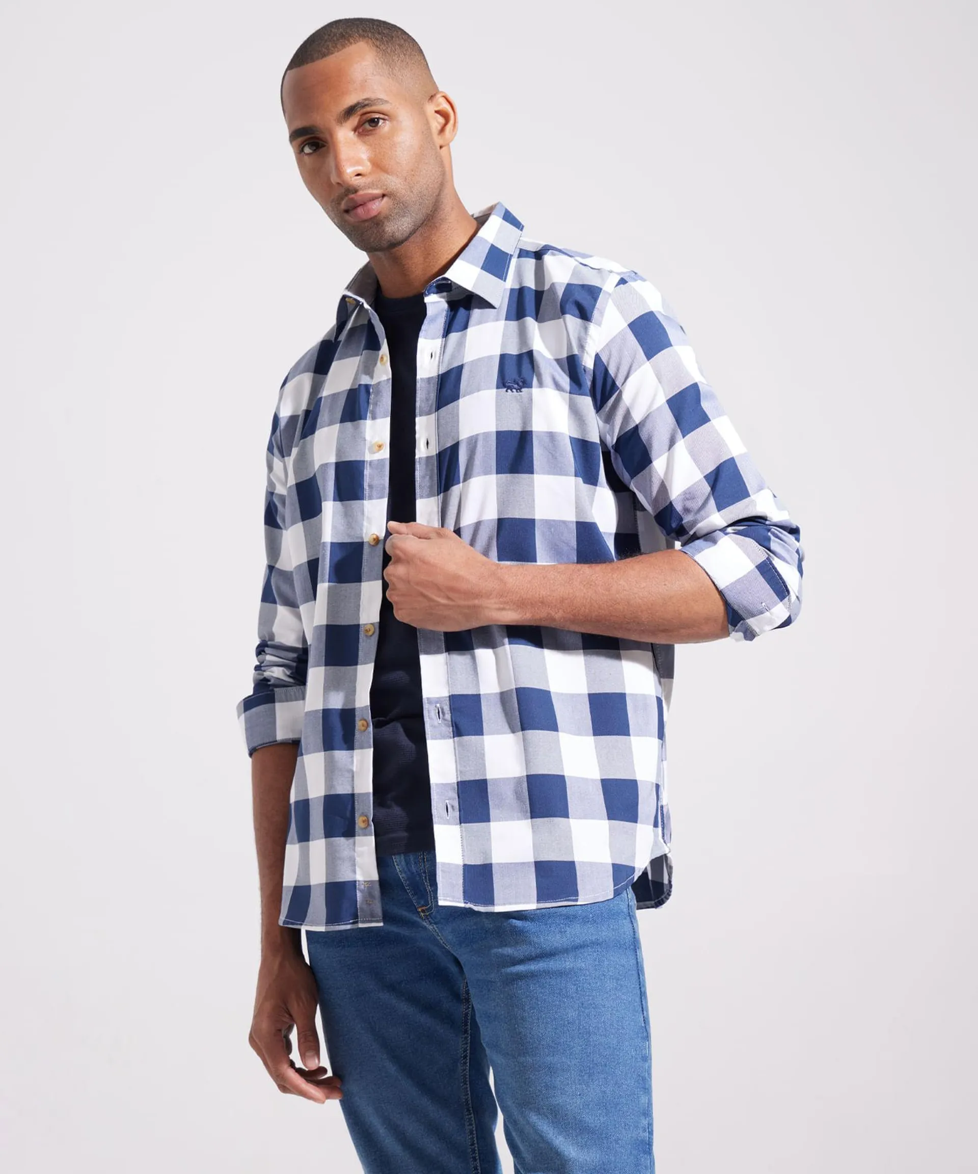 Camisa Manga Larga Preteñida Cuello Casual Corto Regular