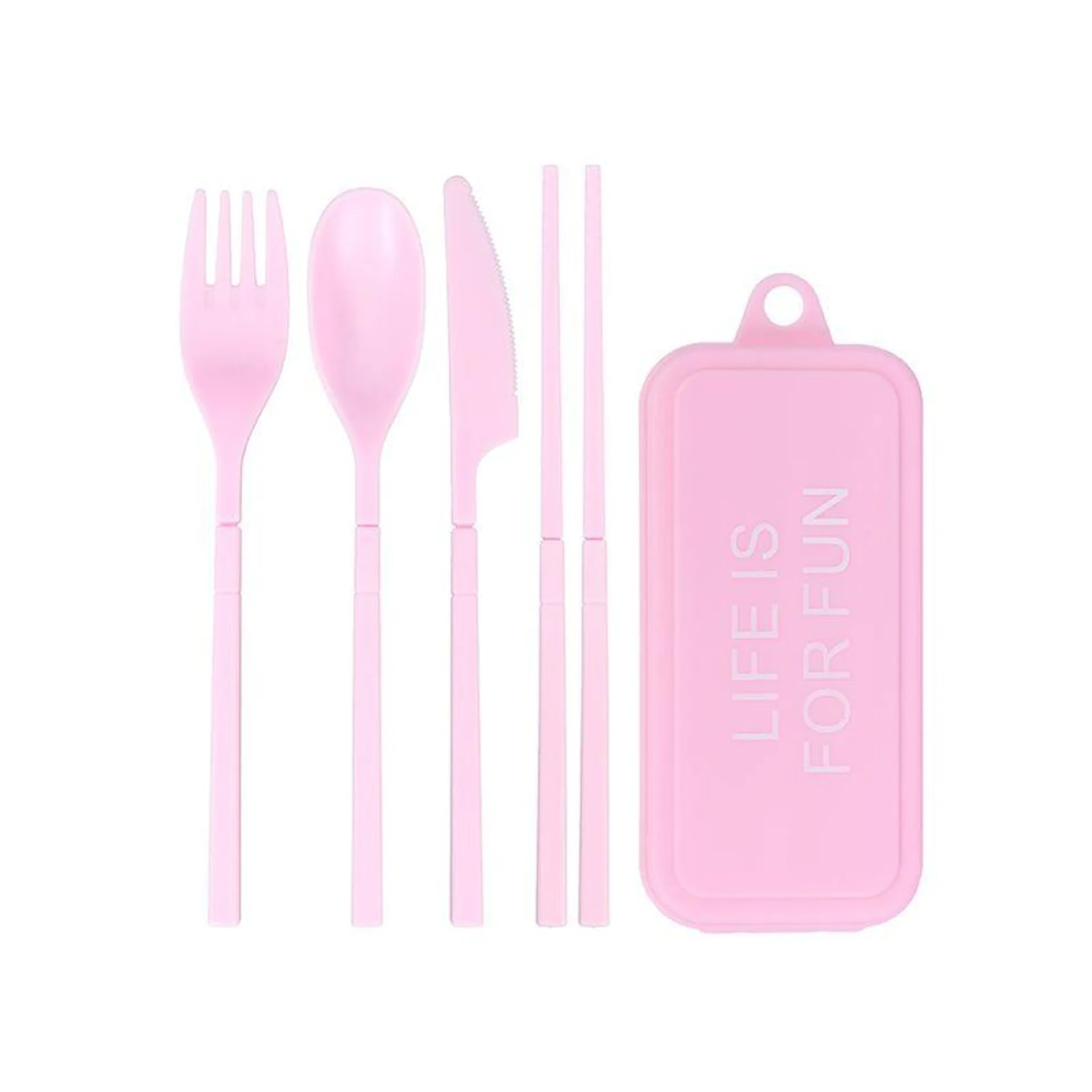 Kit De Cubiertos De Plastico Desarmables Rosa 5 Pzas