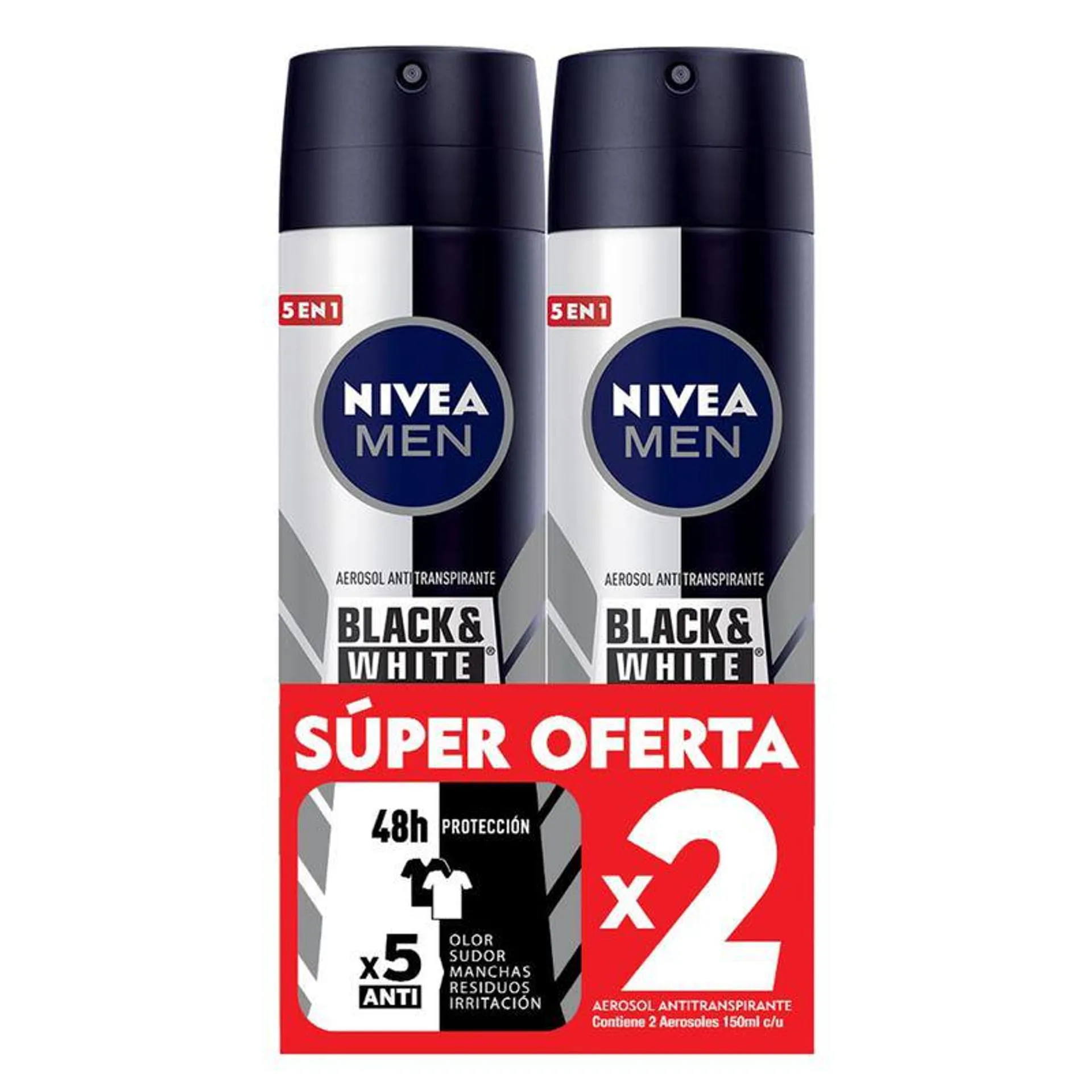 Oferta Desodorante Aerosol Nivea Black<(>&<)>White 2unx 150 ml