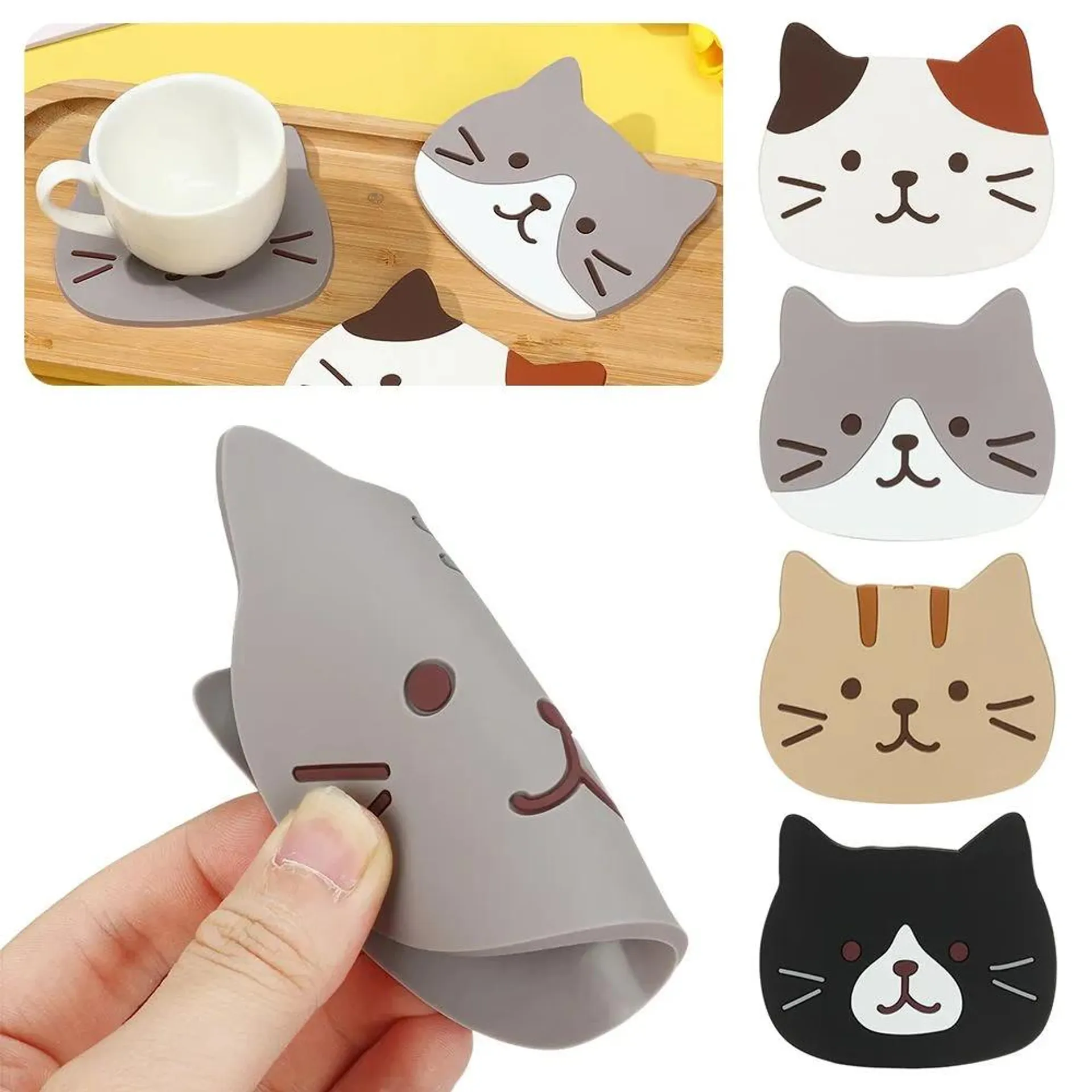 Non-slip Cat Shaped Silicone Cup Mat Holder Coffee Tea Drinks Cartoon Coaster Hot Drink Stand Kitchen Insulated Pad Accessories