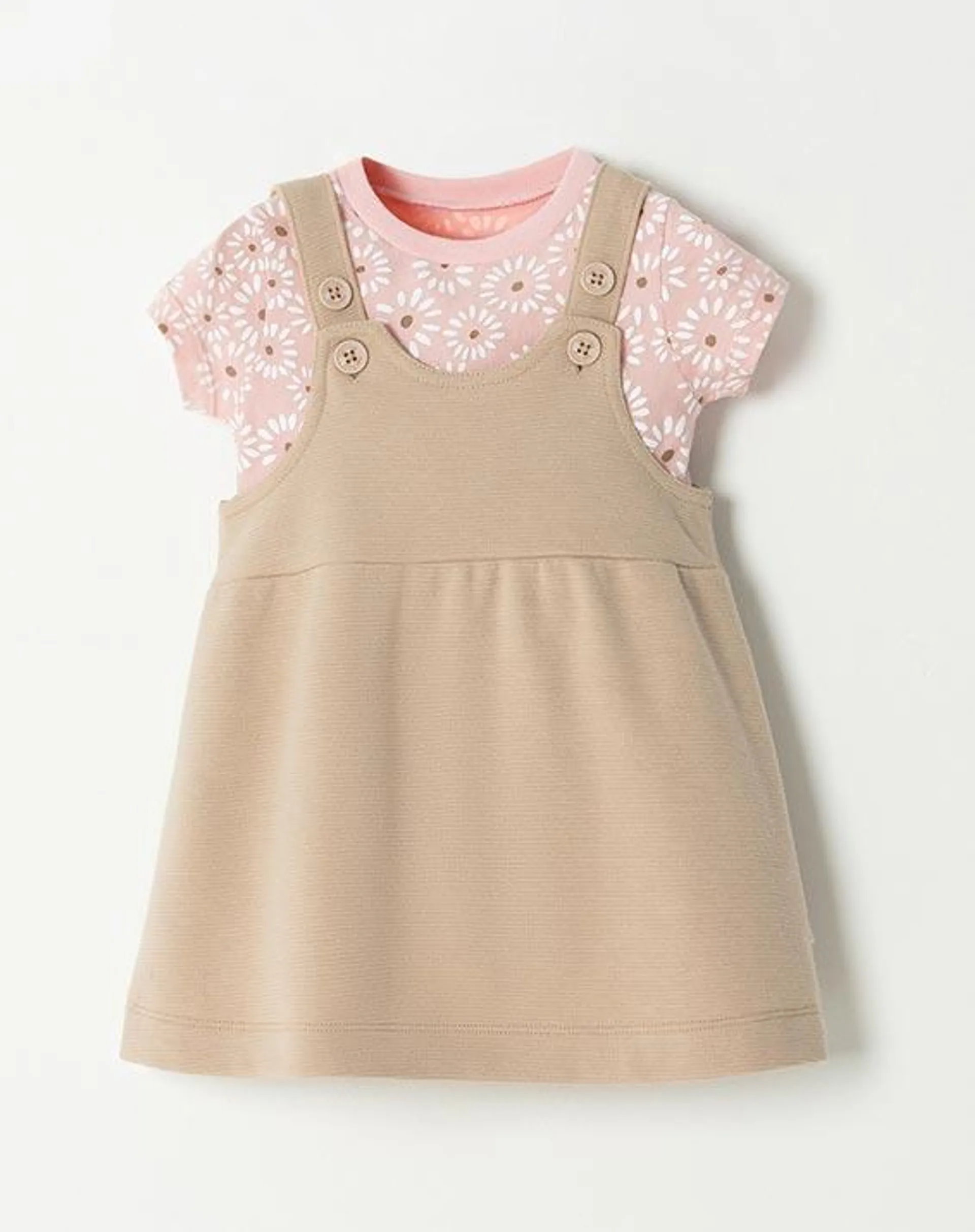 conjunto body + vestido celeste beige 6-9m