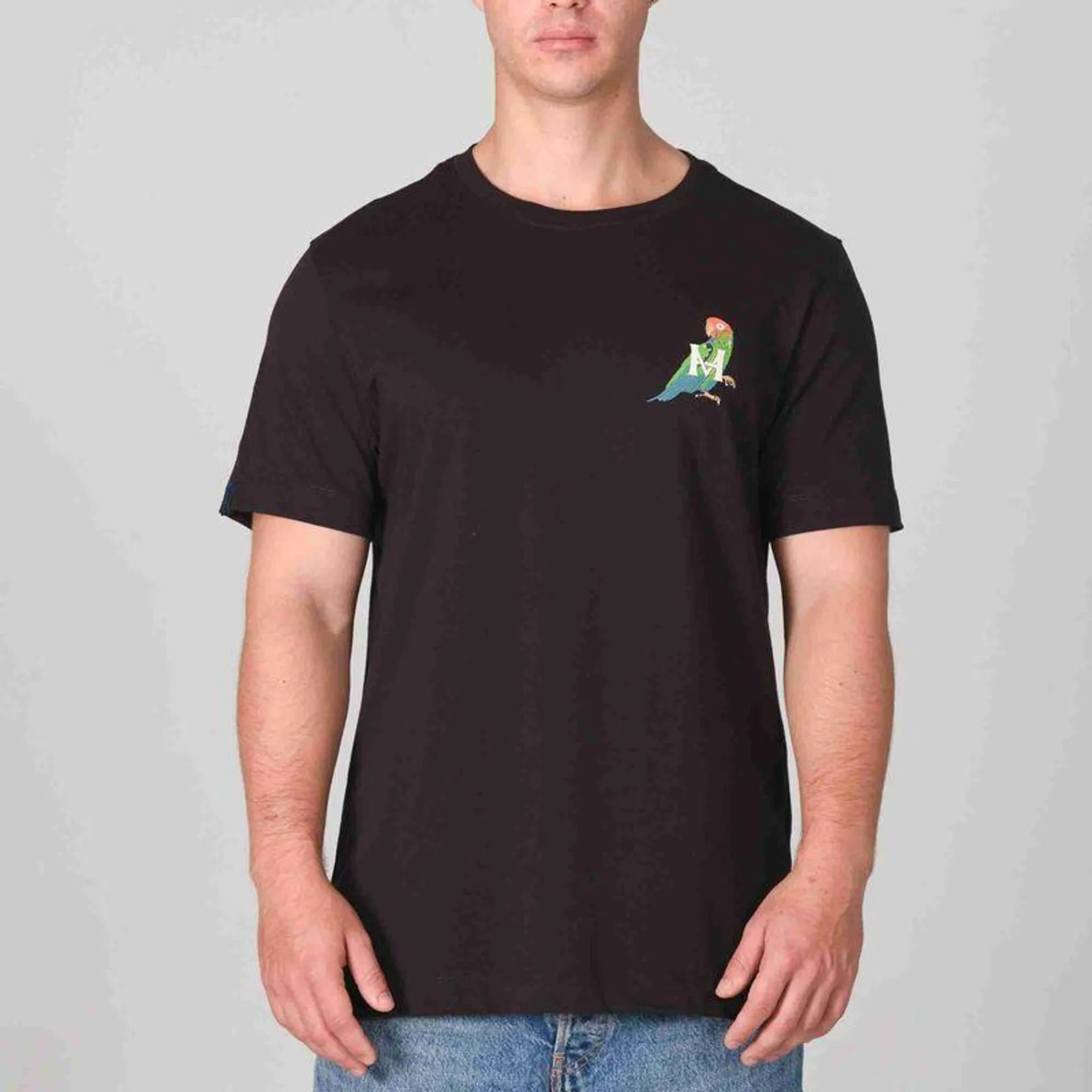 Camiseta mhonograma aves del paraíso aratinga negro Tierra Arriba