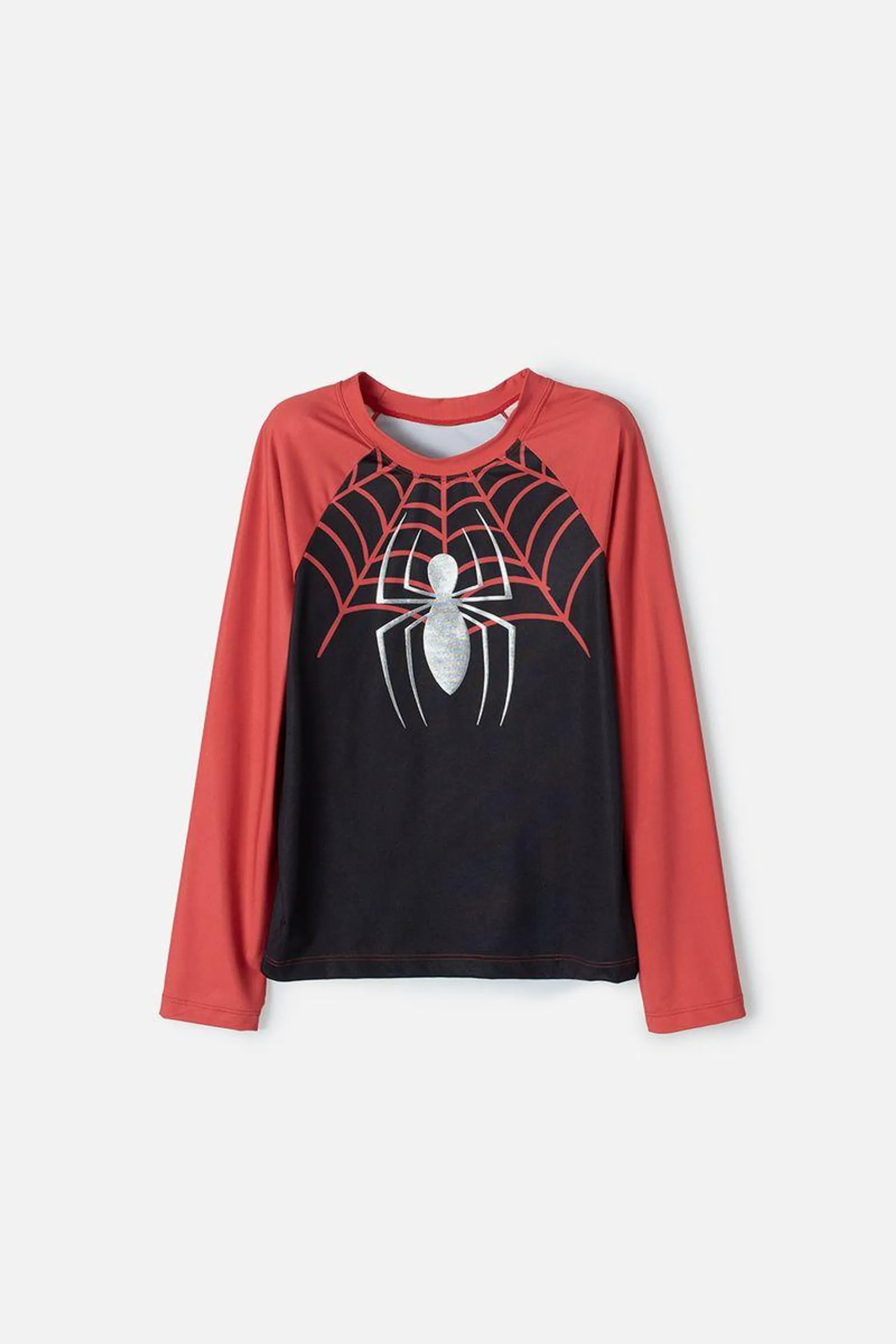 Camiseta de baño de Spiderman manga larga negro y rojo para niño