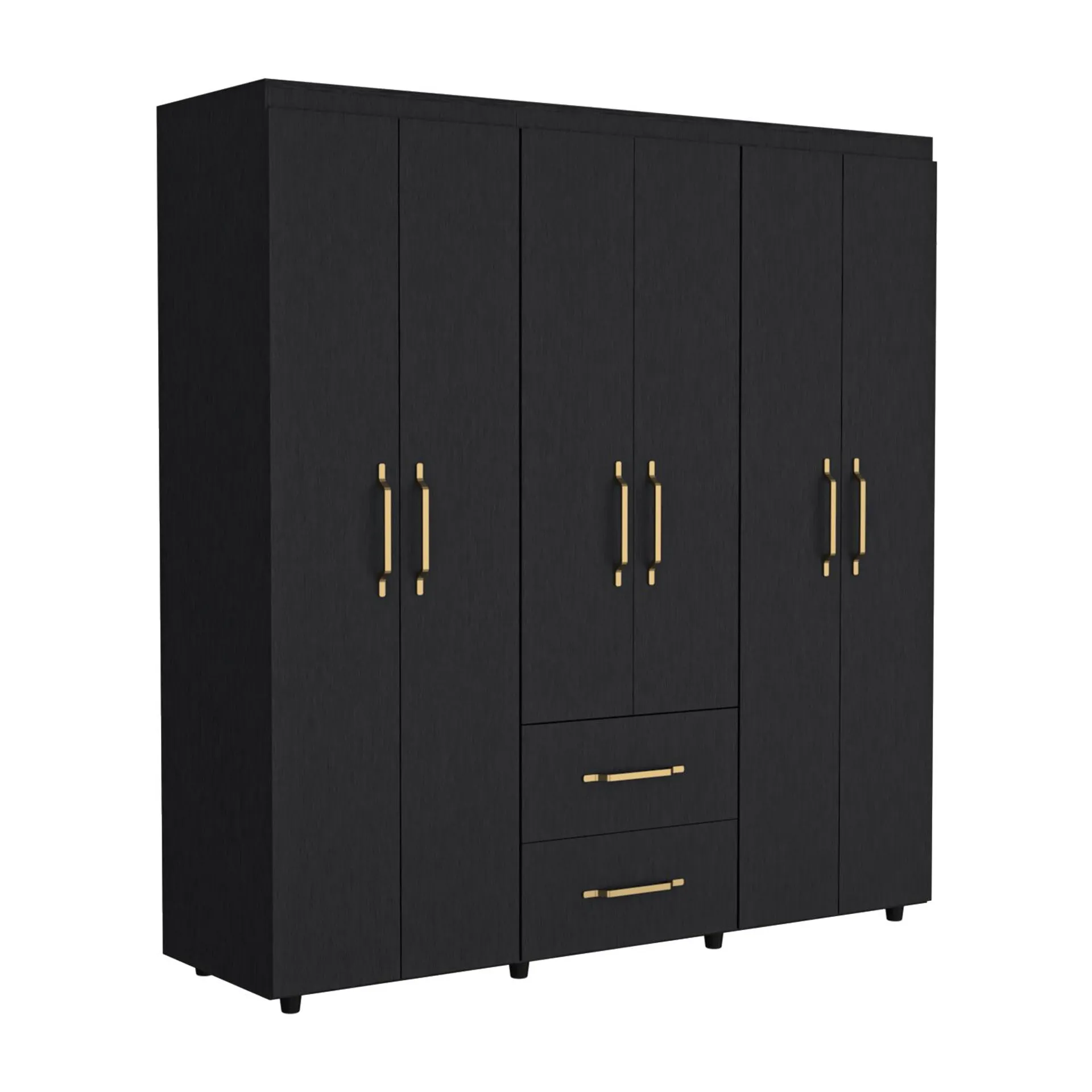 Closet Golden, Wengue y Dorado, Variedad de Entrepaños y Seis Puertas Abatibles
