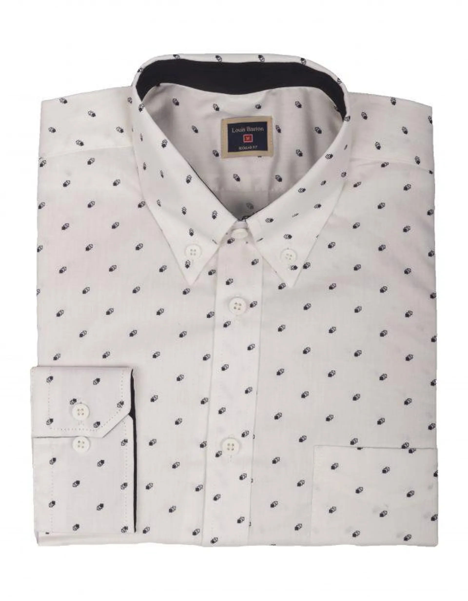 Camisa Blanca Manga Larga Miniprint Geométrico Negro – Moldería informal