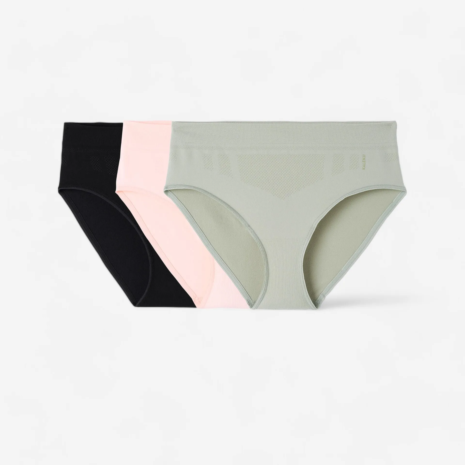 x3 pantys sin costuras para Mujer Kalenji verde oliva claro/rosado claro/negro