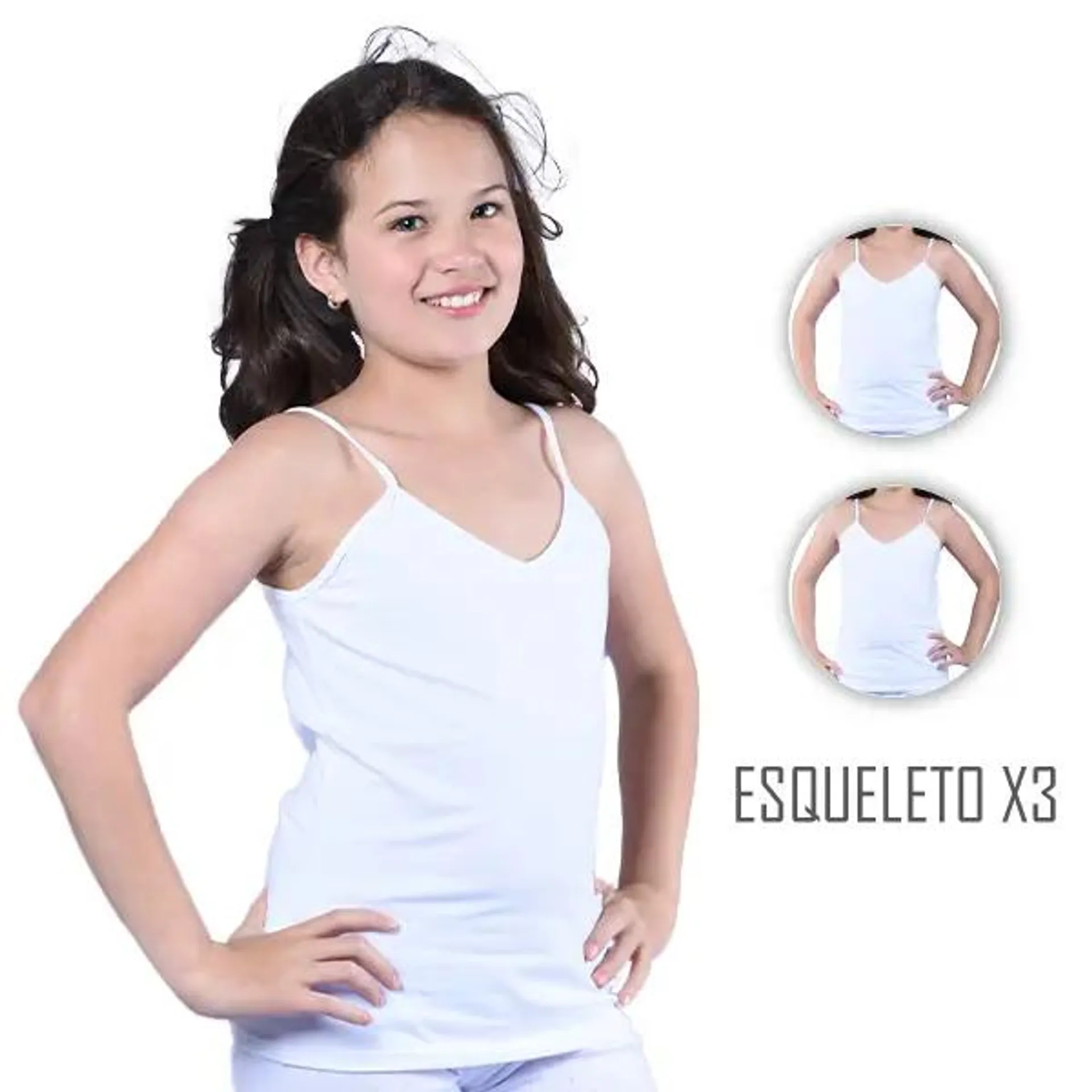 Combo X3 Camiseta Esqueleto Niña Tiras