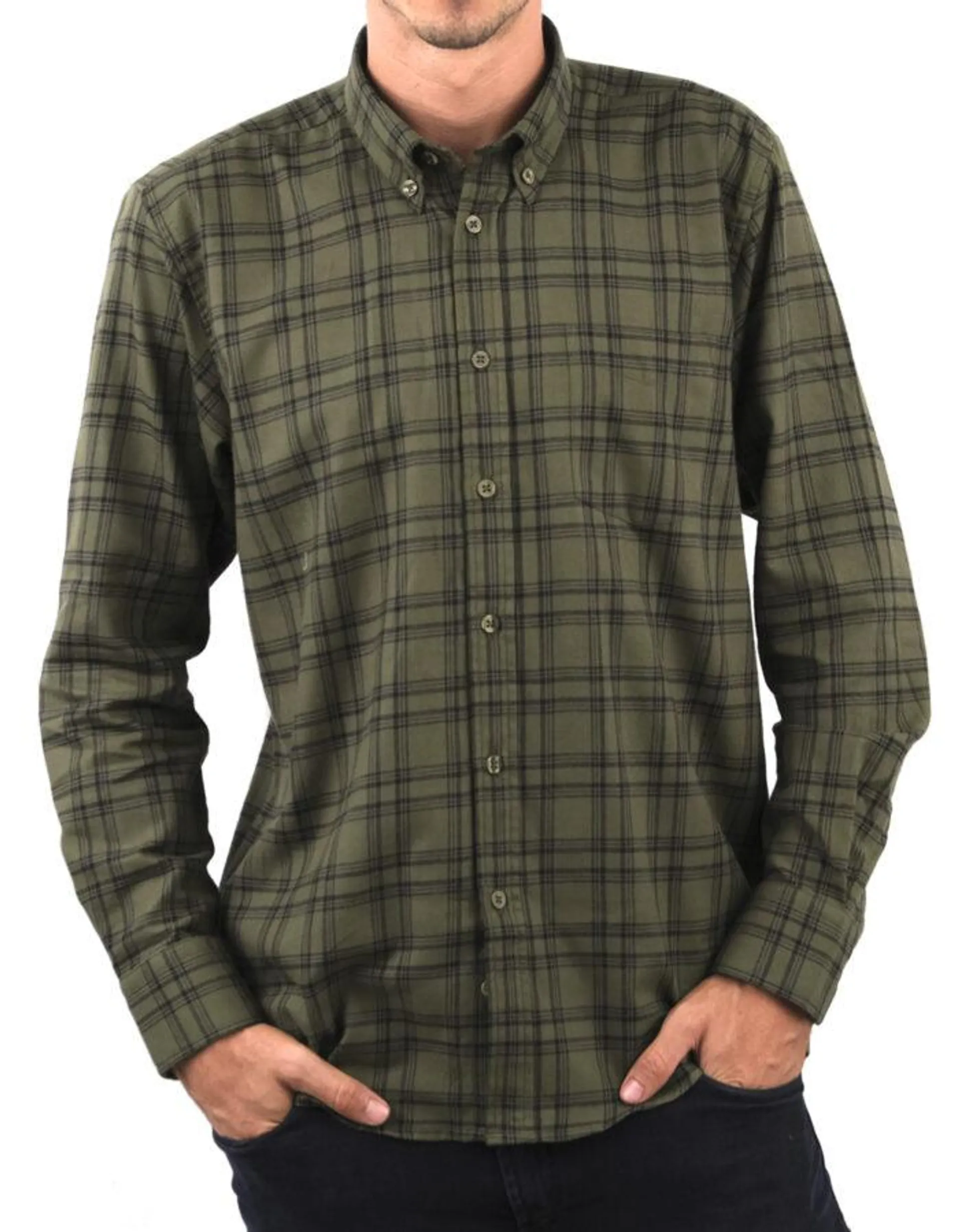 Camisa Leñadora Manga Larga Verde Rayas Negras – Moldería informal