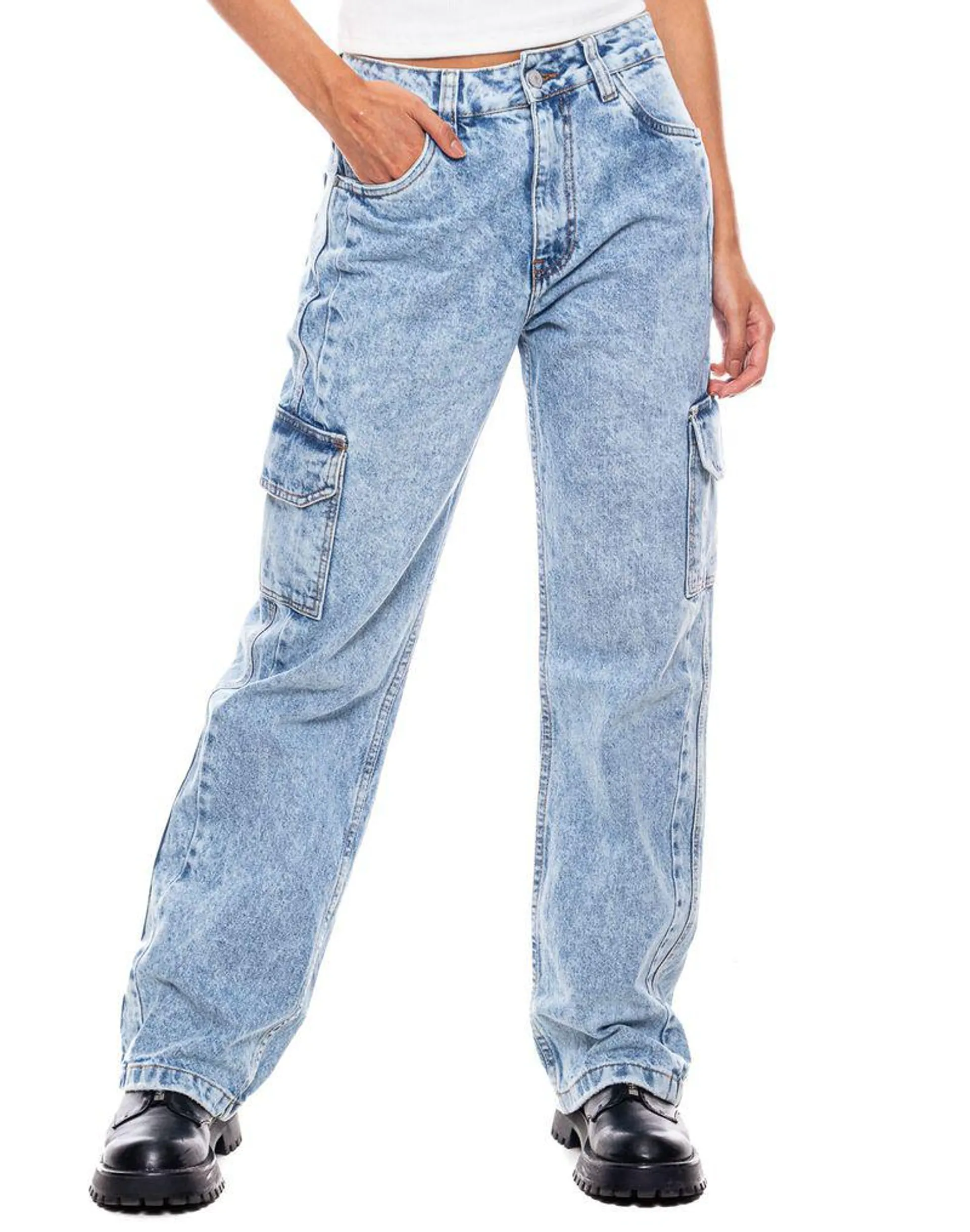 Cargo Straight Fit Jeans Tono Claro