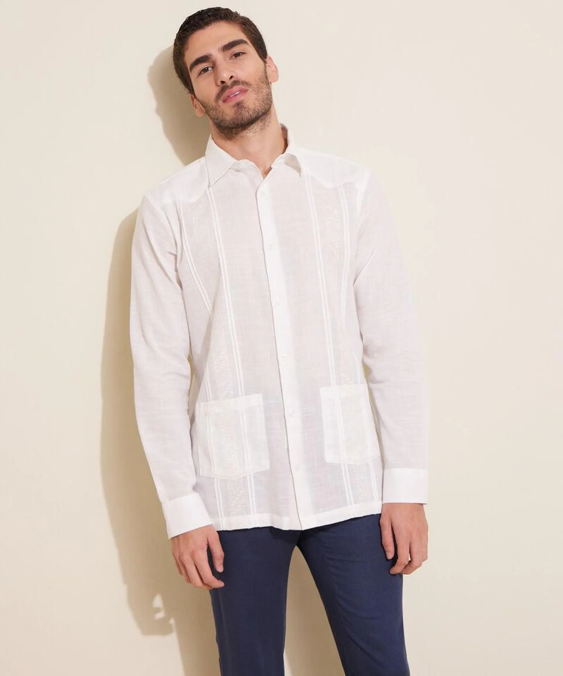 Camisa Guayabera Manga Larga Con Bolsillo