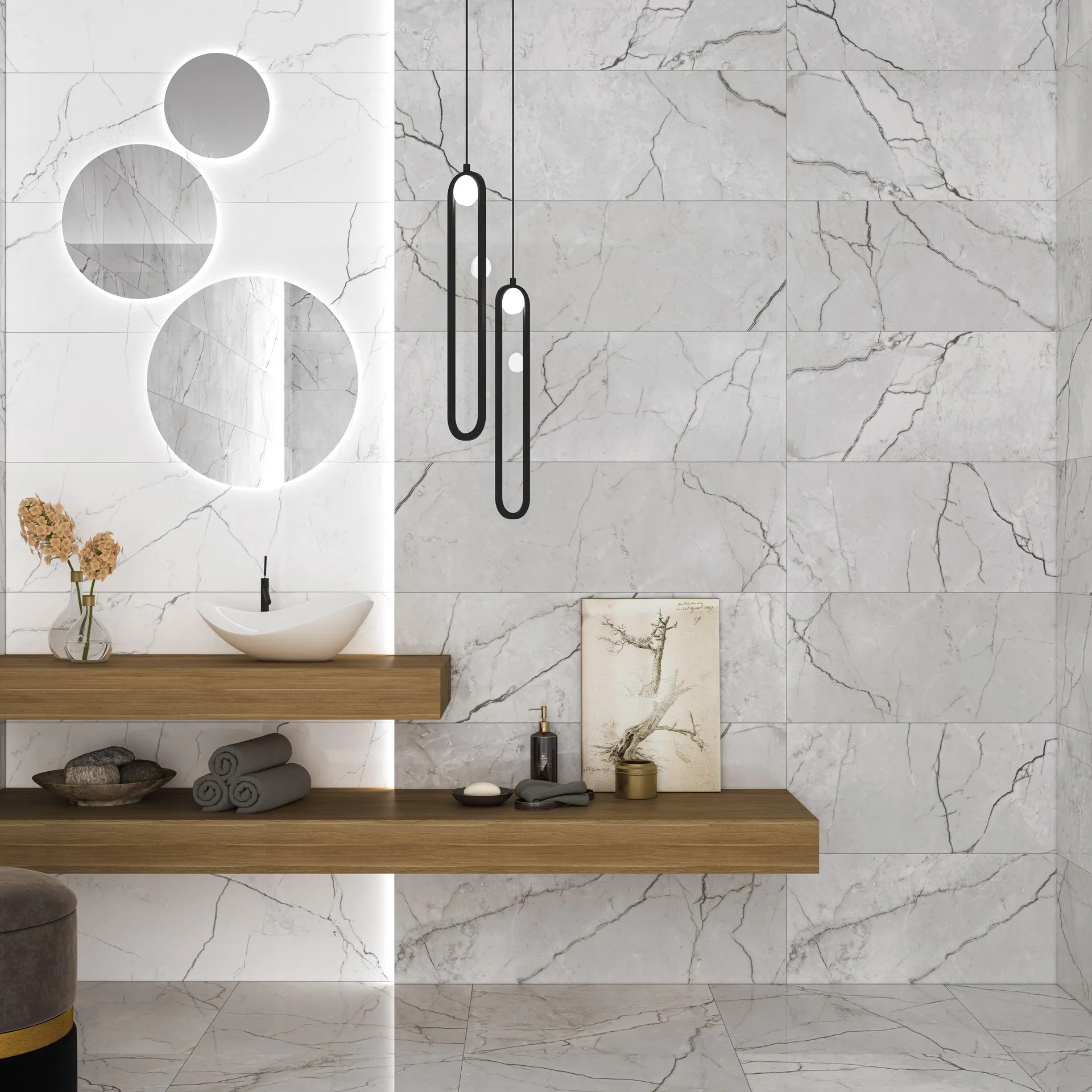 Pared ceramica tipo marmol elegance marble perla 33.3x100 cm