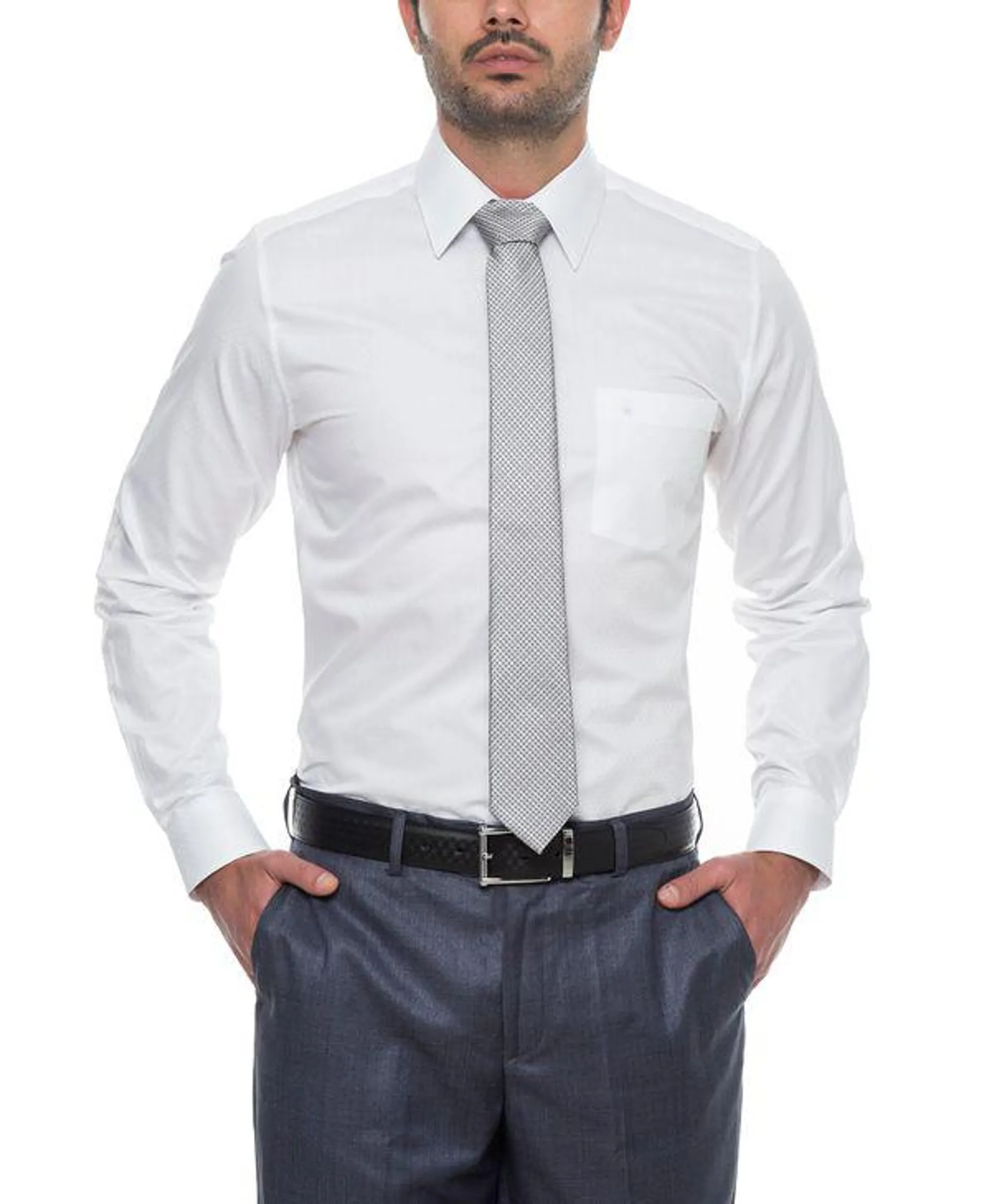 Camisa Corbata Blanca Dobby 100% Algodón