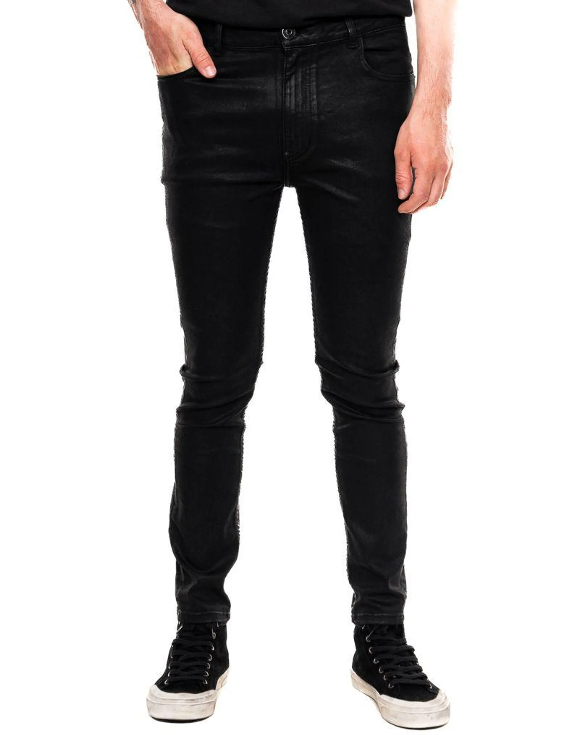 Black Denim Slim Fit Jeans Efecto Encerado