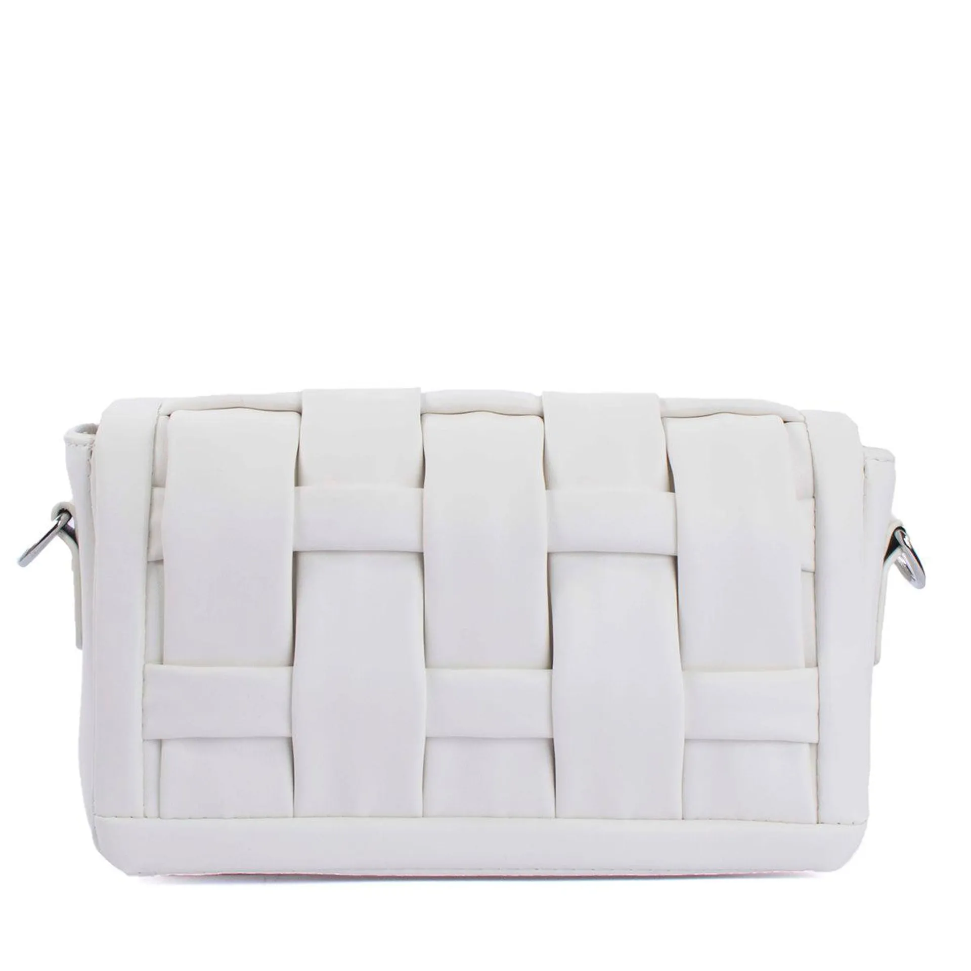 Bolso tipo bandolera color blanco diseño acolchado y moderno