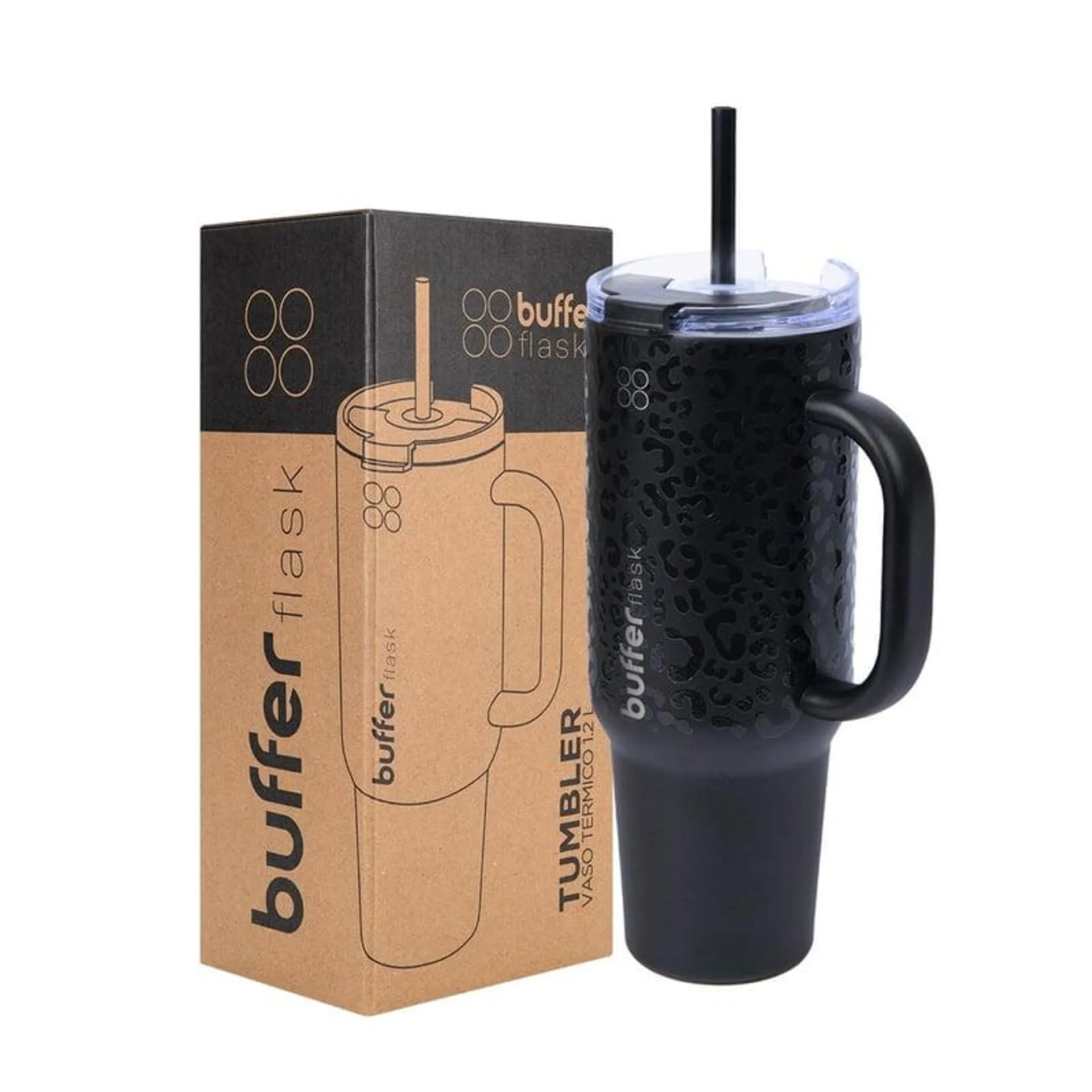 Vaso Termo Termico Manija Y Pitillo 1,2l Buffer Acero Inox - Negro