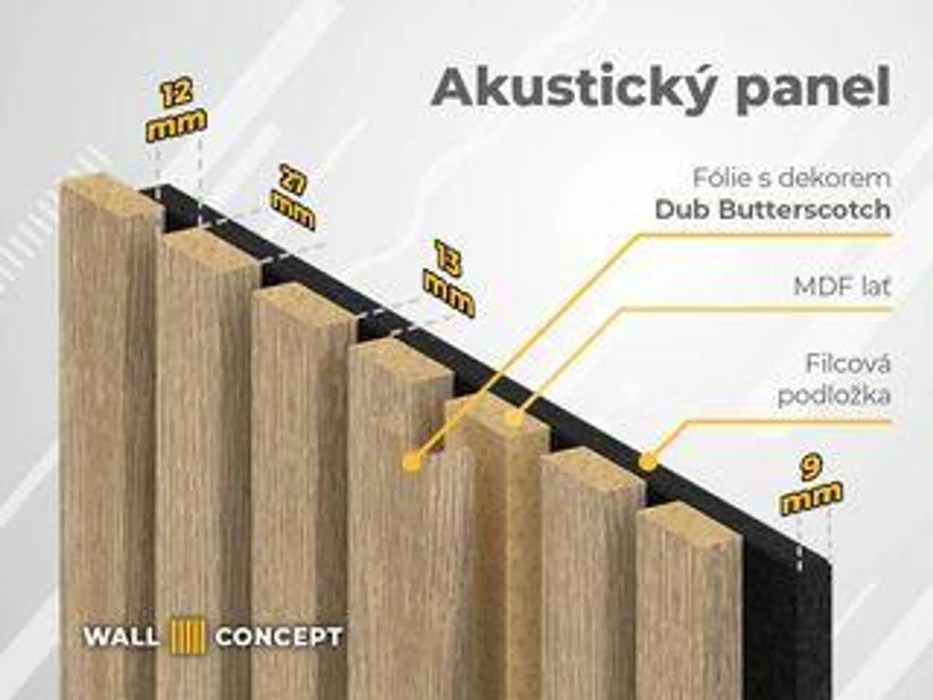 Panel obkladový akustický dub butterscotch, 21x615x2750mm, bal.1,68m2