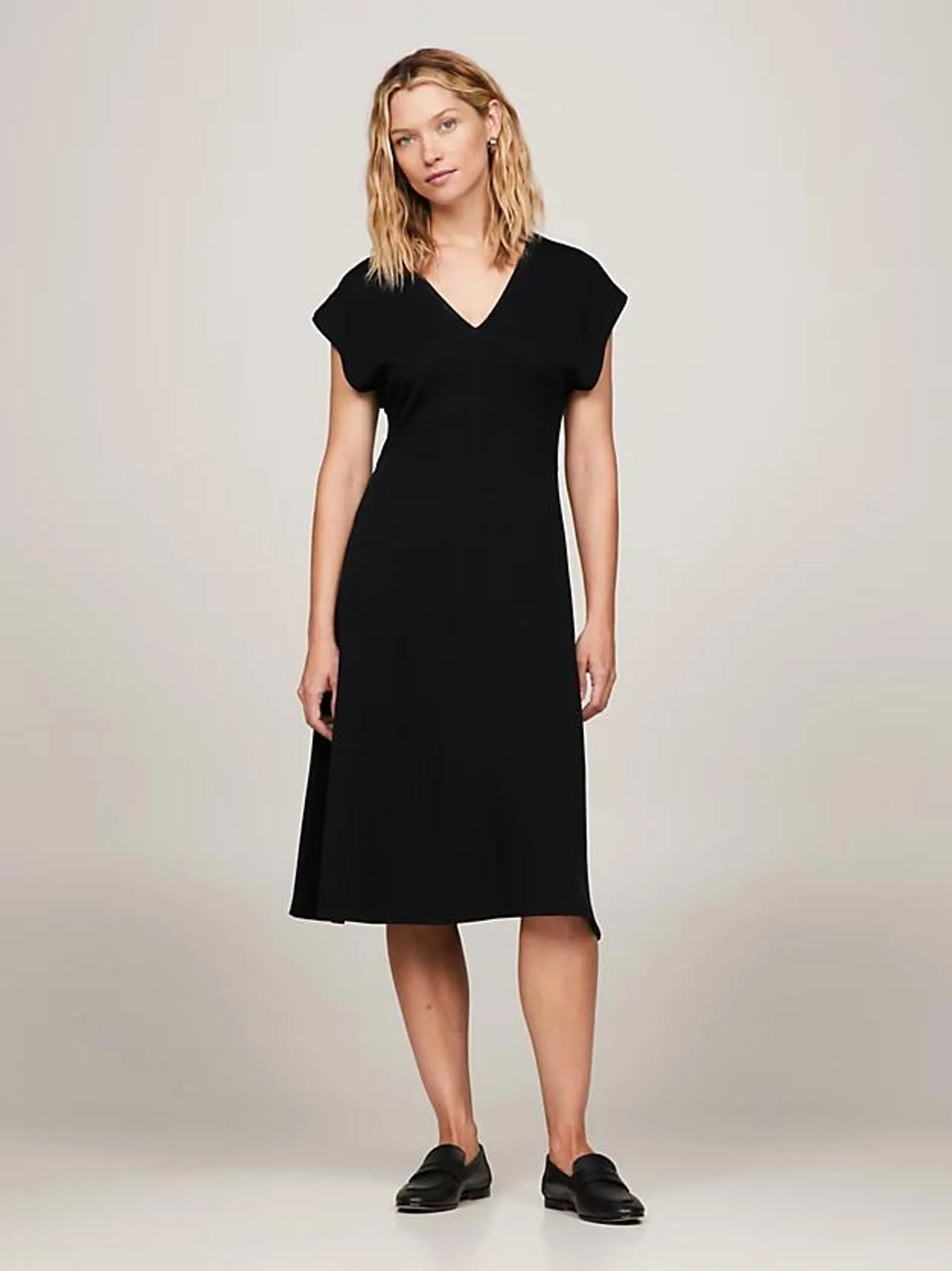 Fit And Flare V-Neck Knee Length Dress