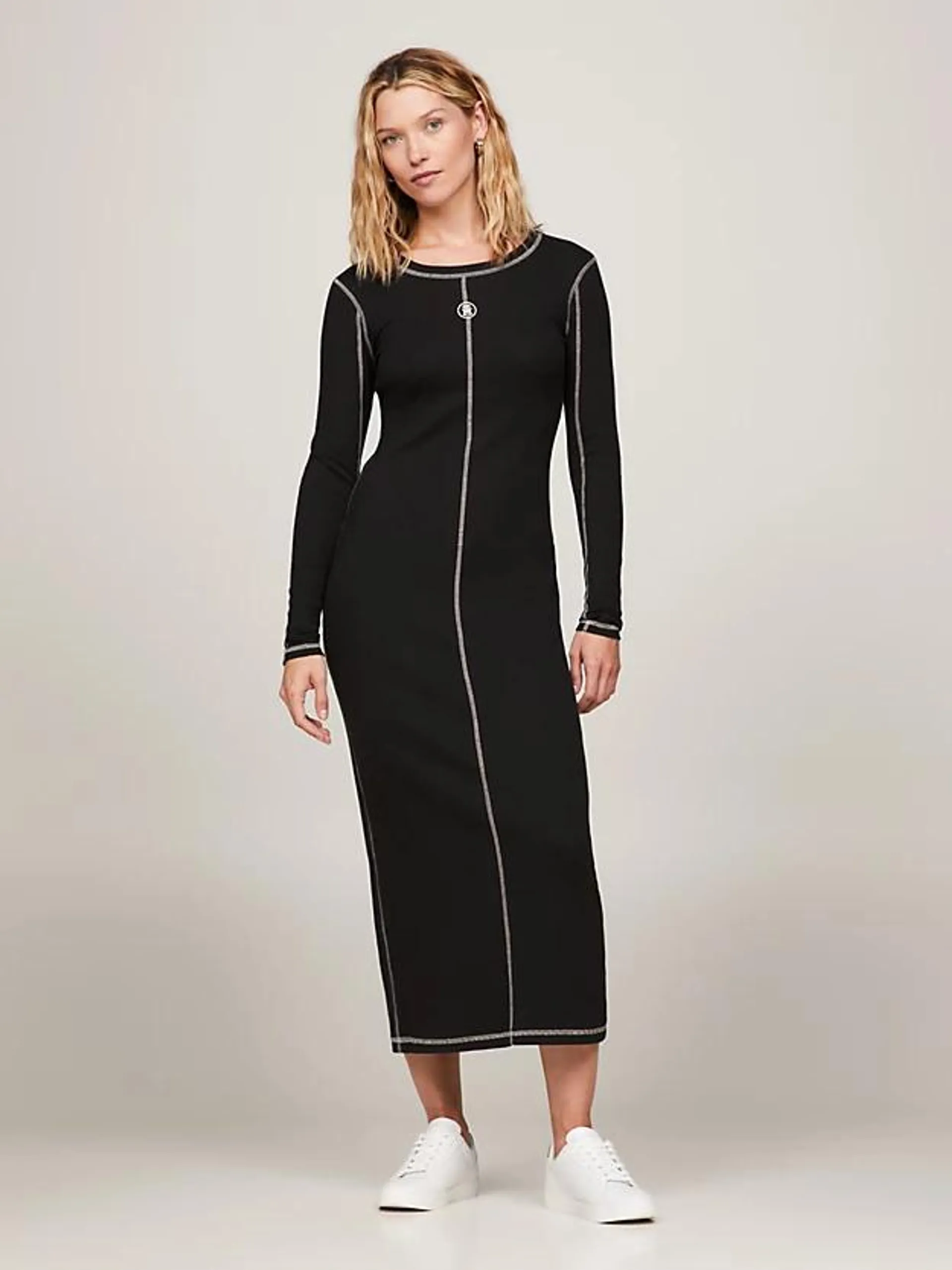 TH Monogram Contrast Stitch Slim Bodycon Dress