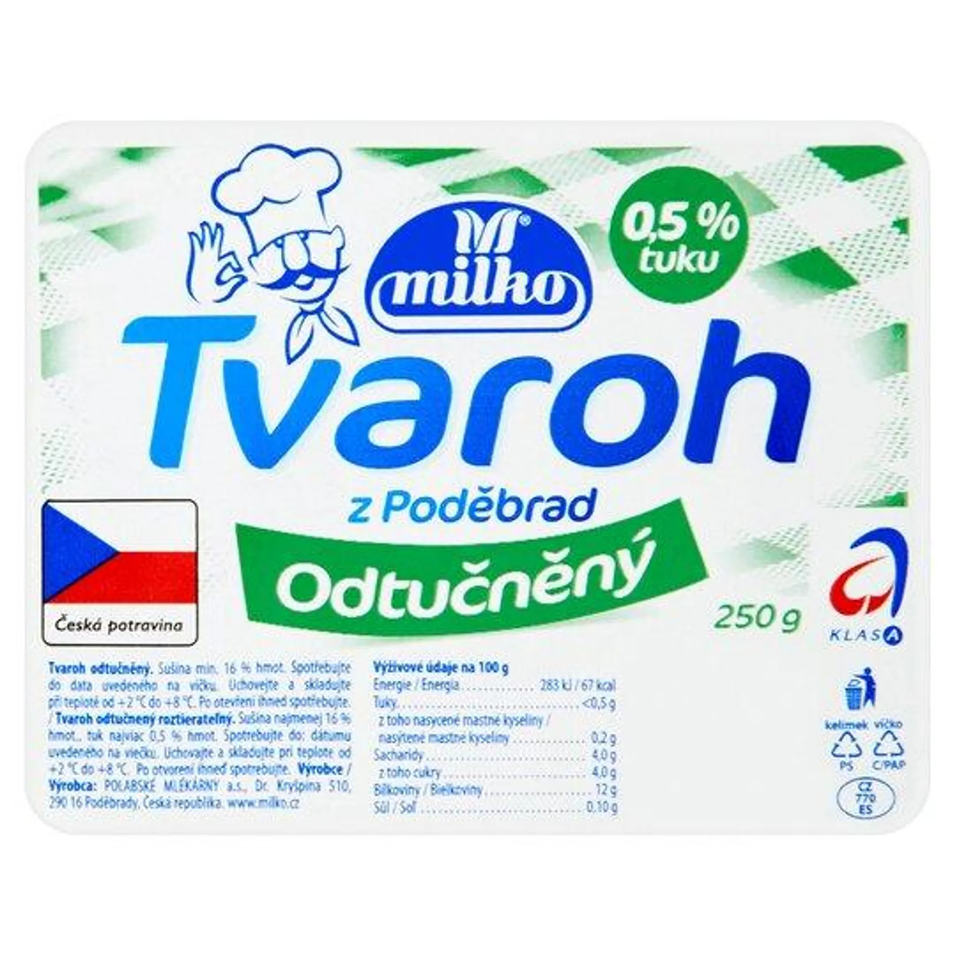 Milko Tvaroh z Poděbrad odtučněný 250g