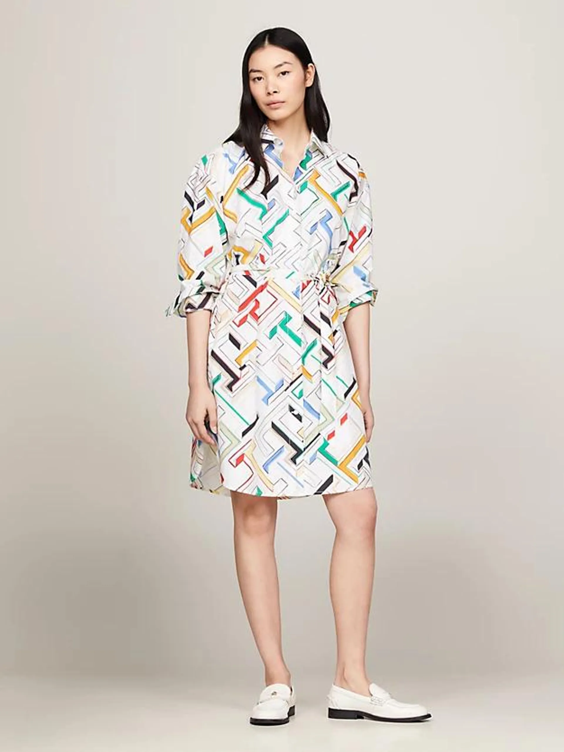 TH Monogram Print Poplin Shirt Dress