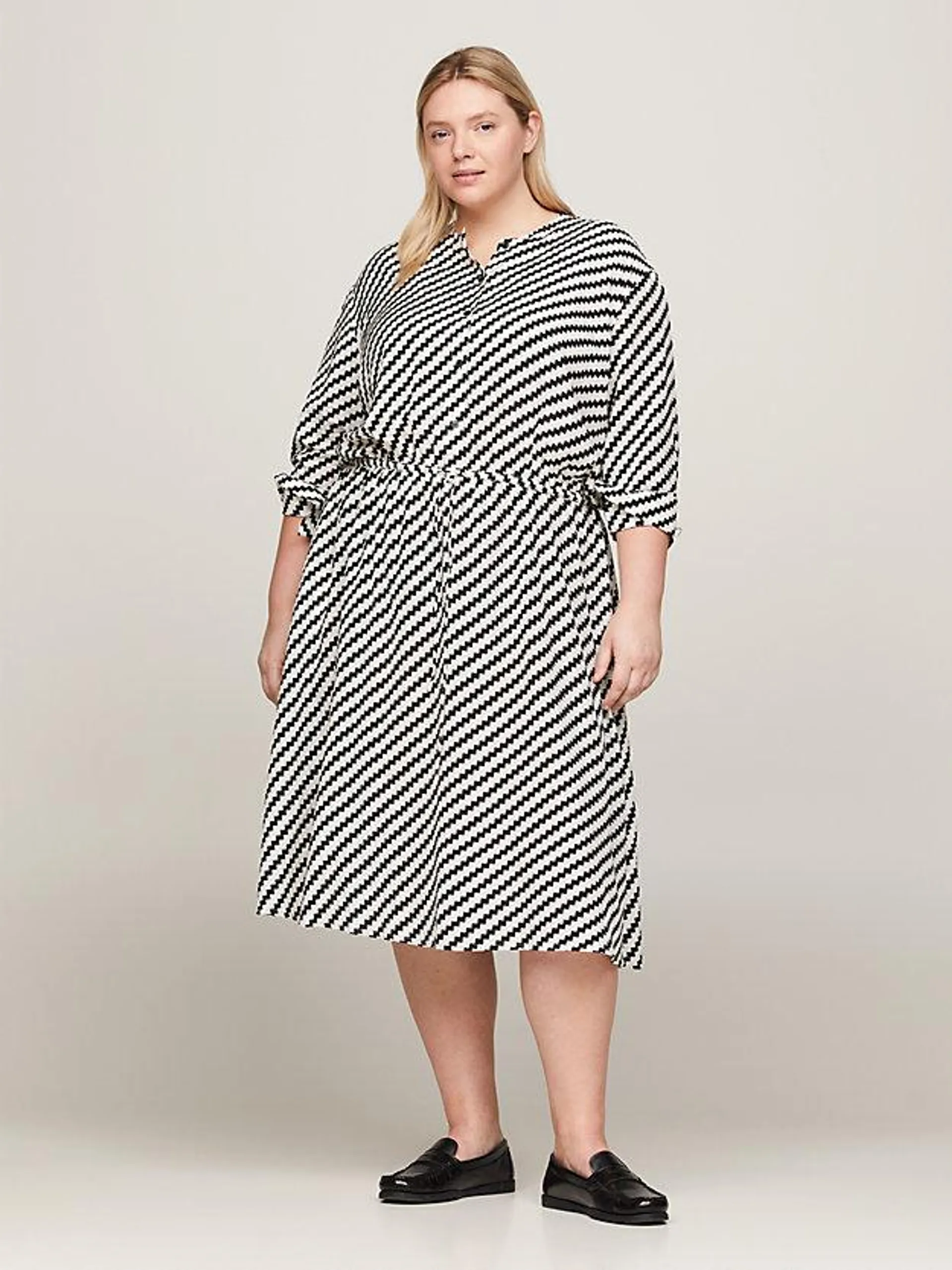 Curve Jagged Stripe Print Relaxed Midi Dress