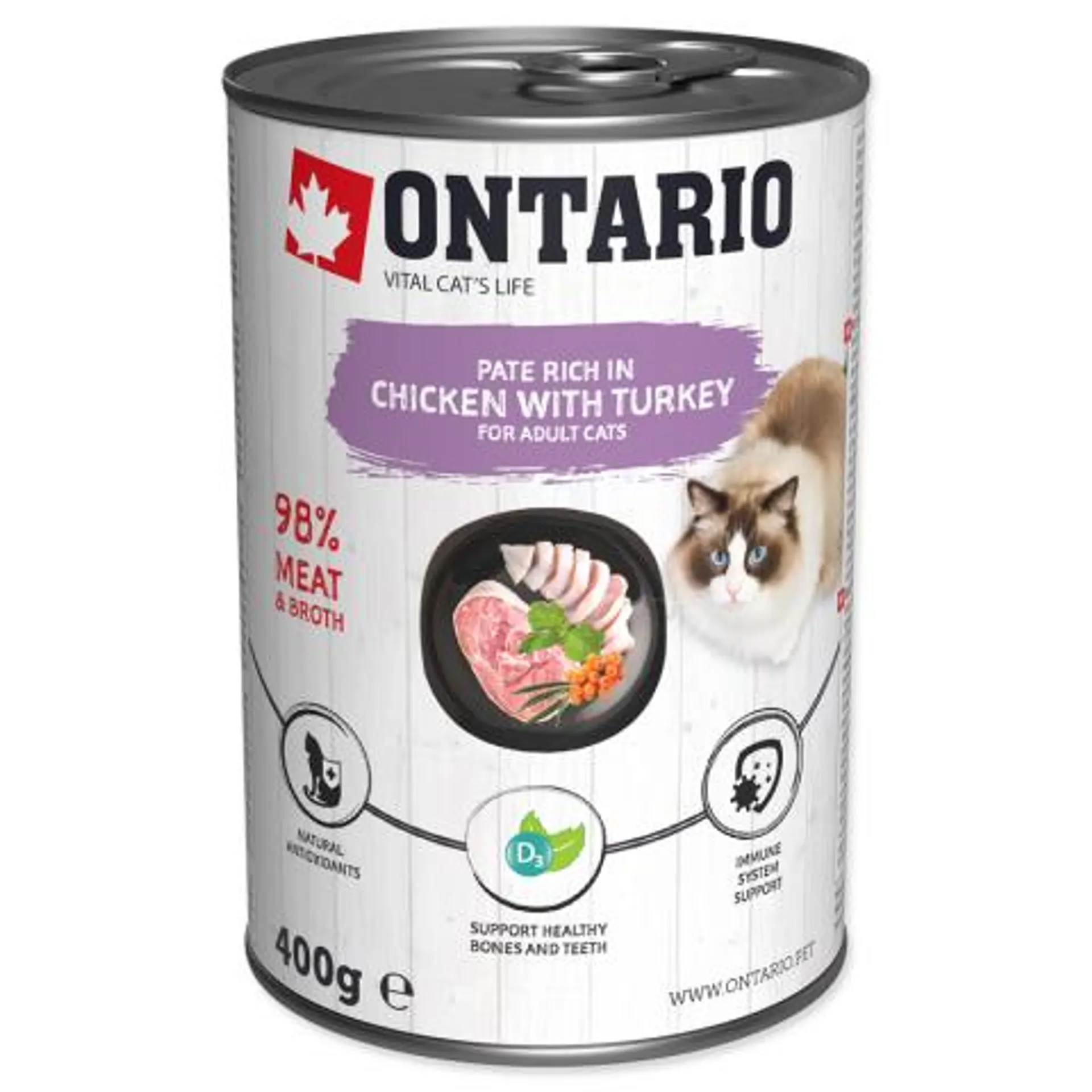 Konzerva Ontario Chicken with Turkey flavoured with Sea Buckthorn 400g